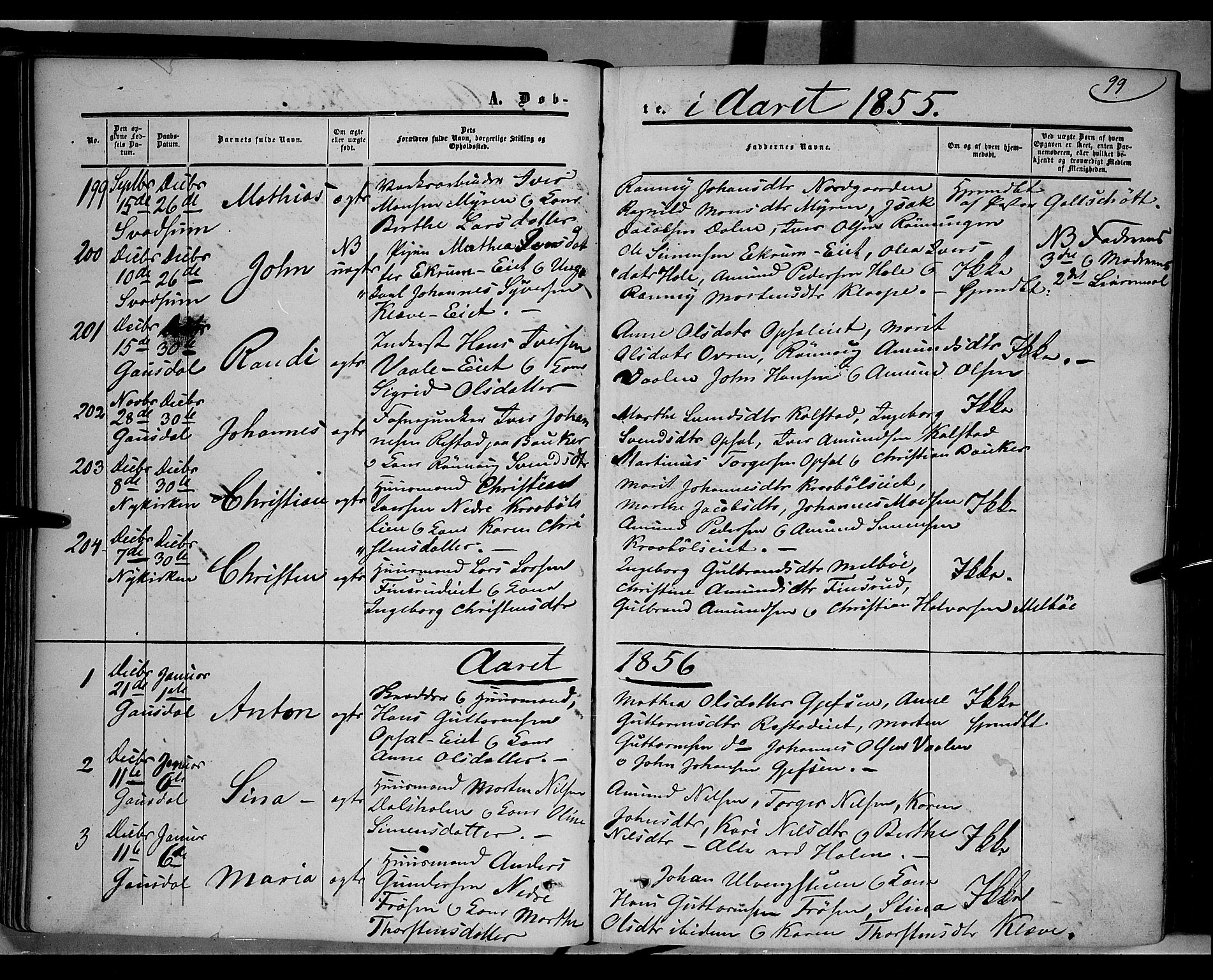 Gausdal prestekontor, SAH/PREST-090/H/Ha/Haa/L0008: Parish register (official) no. 8, 1850-1861, p. 99