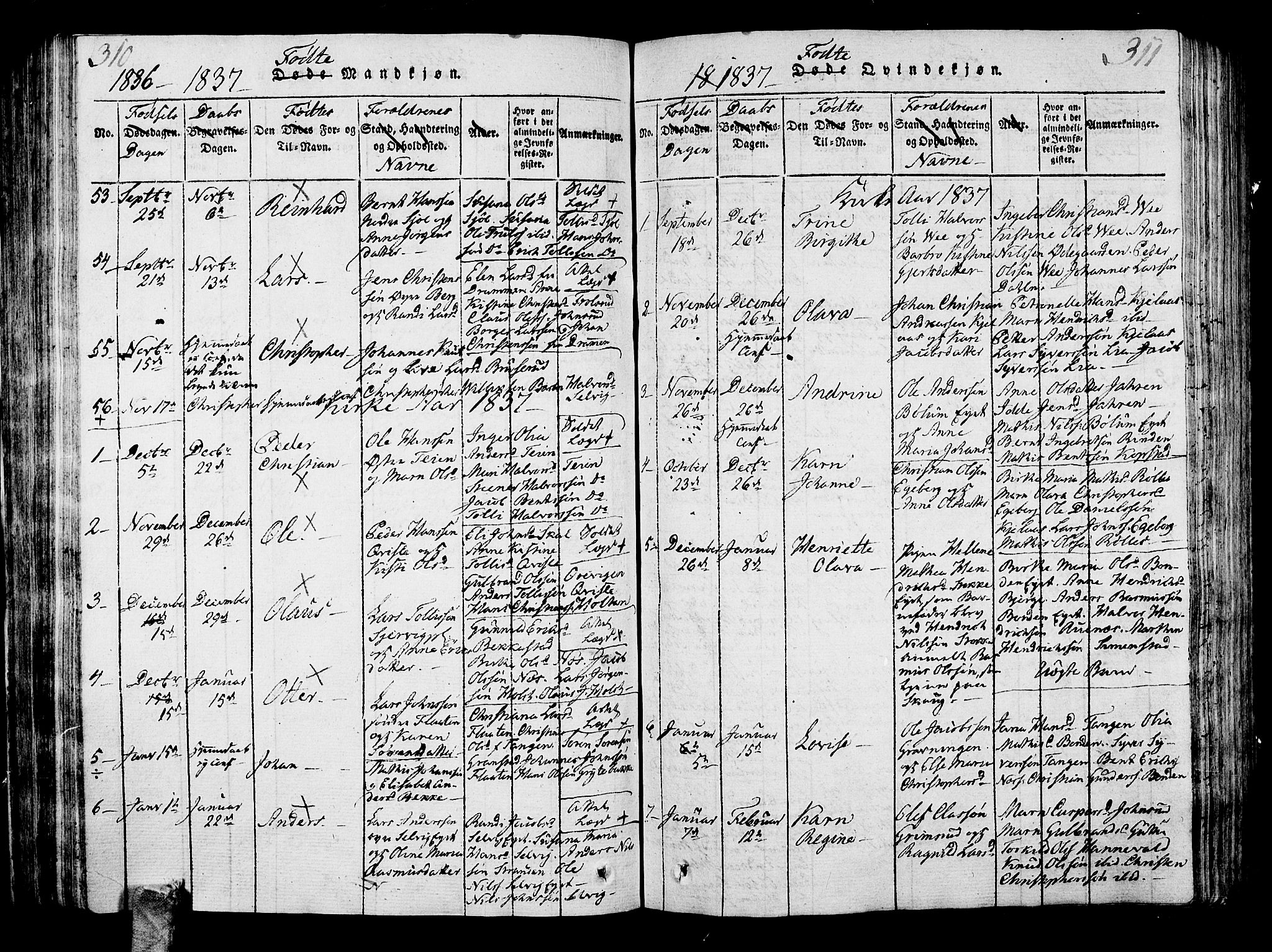 Sande Kirkebøker, AV/SAKO-A-53/G/Ga/L0001: Parish register (copy) no. 1, 1814-1847, p. 310-311