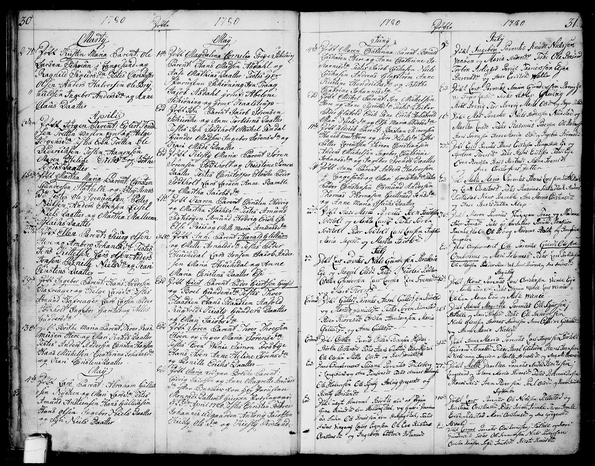 Bamble kirkebøker, AV/SAKO-A-253/F/Fa/L0002: Parish register (official) no. I 2, 1775-1814, p. 30-31