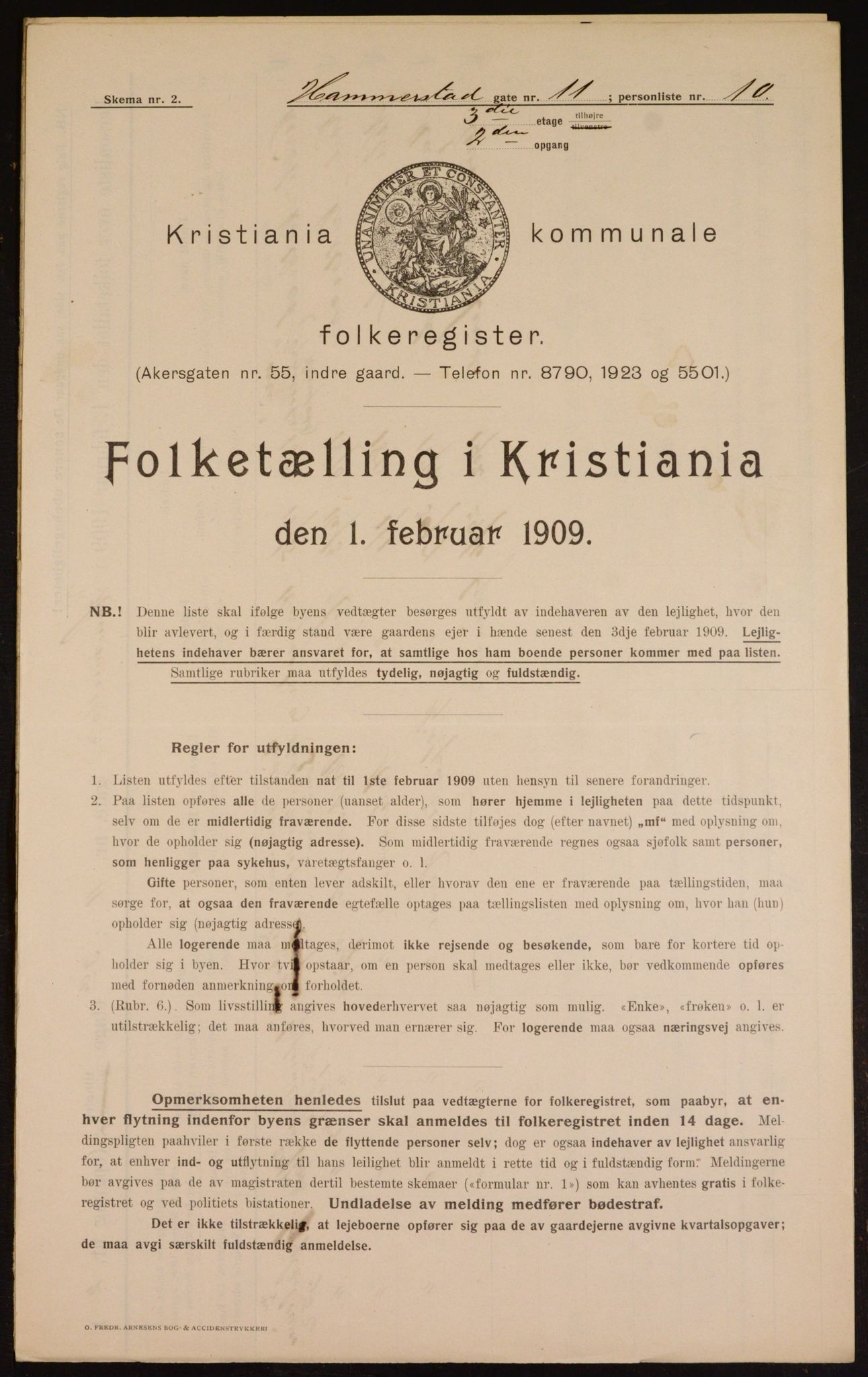 OBA, Municipal Census 1909 for Kristiania, 1909, p. 31453