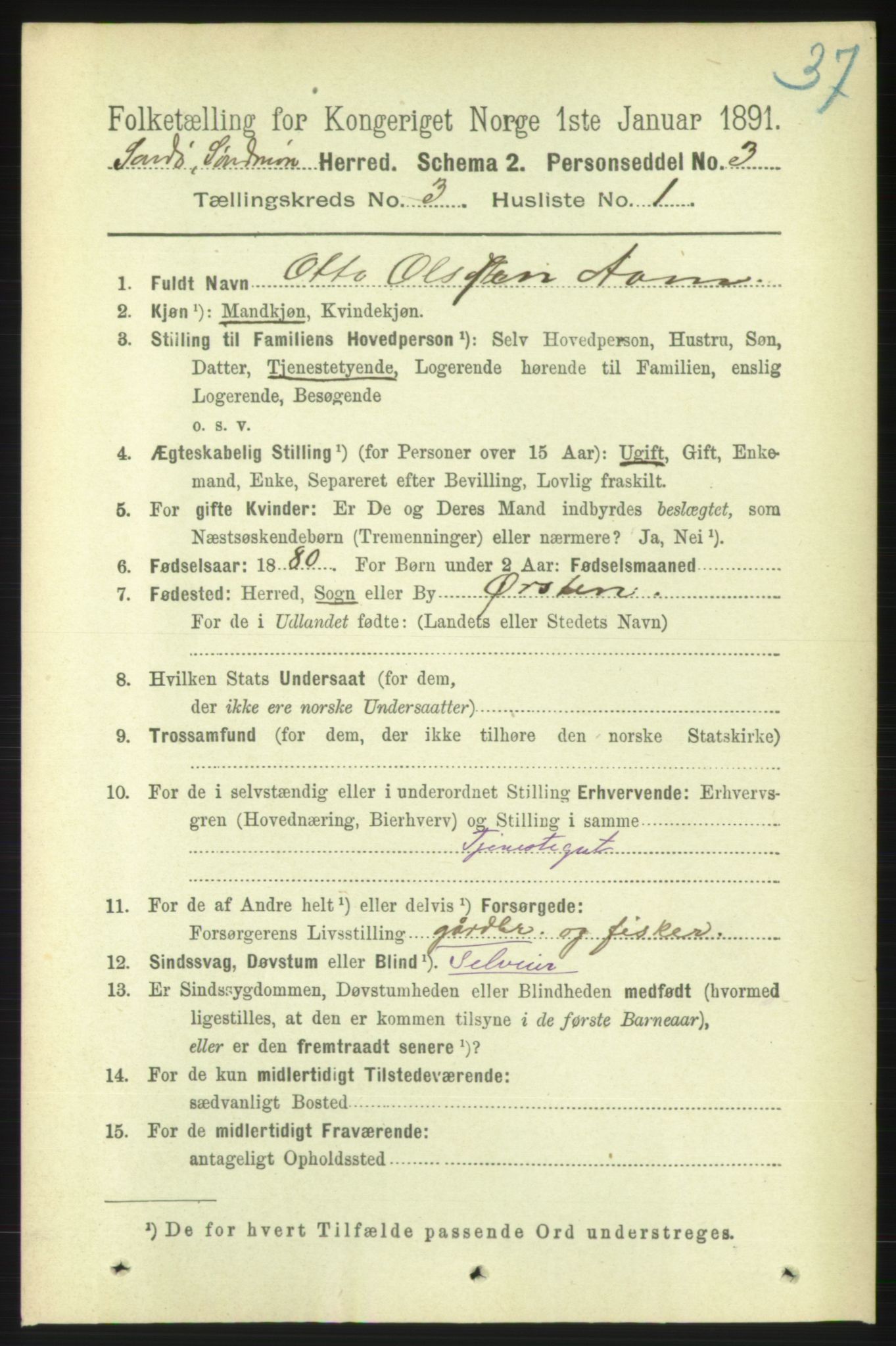 RA, 1891 census for 1514 Sande, 1891, p. 456