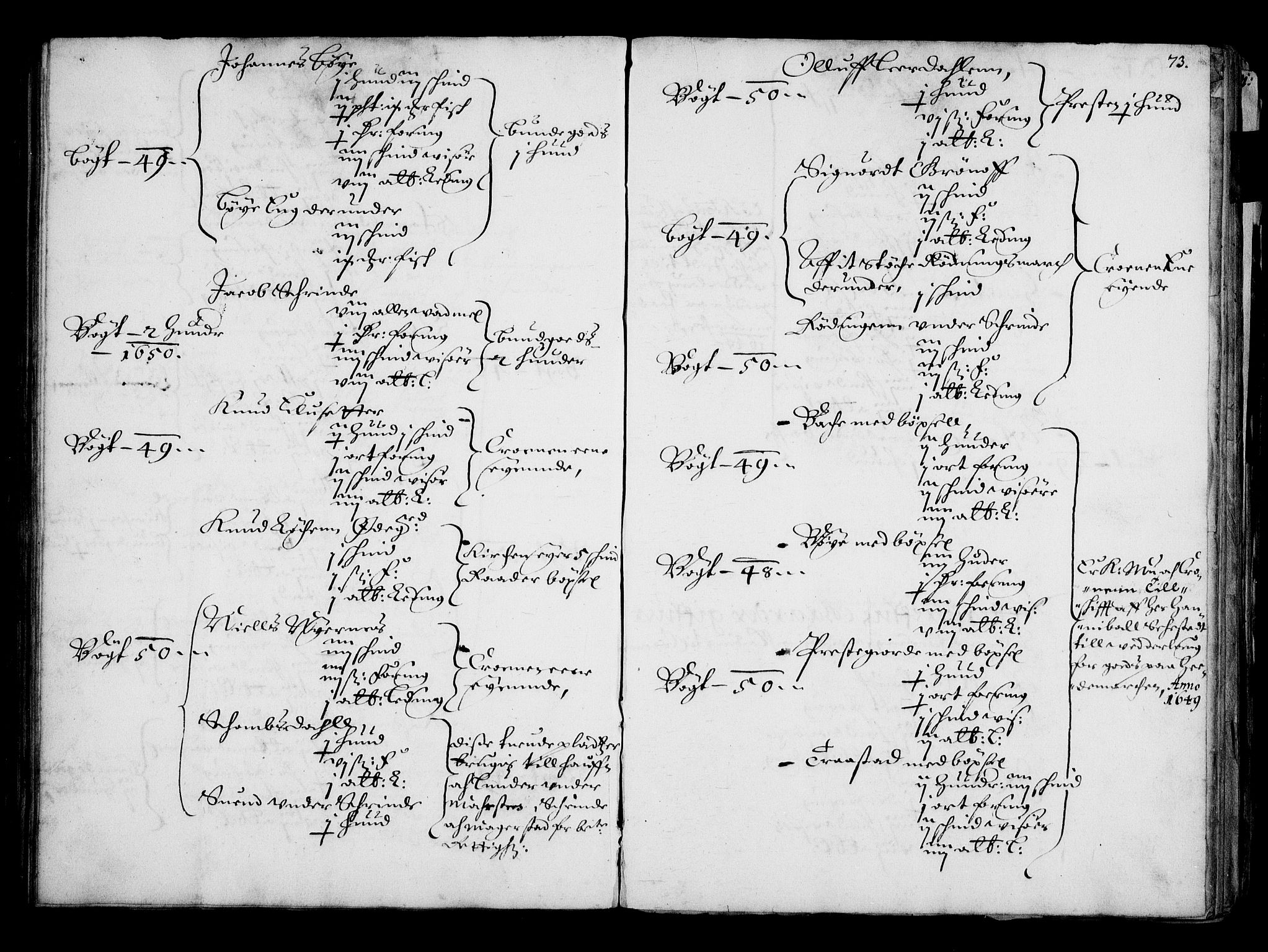 Rentekammeret inntil 1814, Realistisk ordnet avdeling, AV/RA-EA-4070/N/Na/L0001: [XI f]: Akershus stifts jordebok, 1652, p. 72b-73a