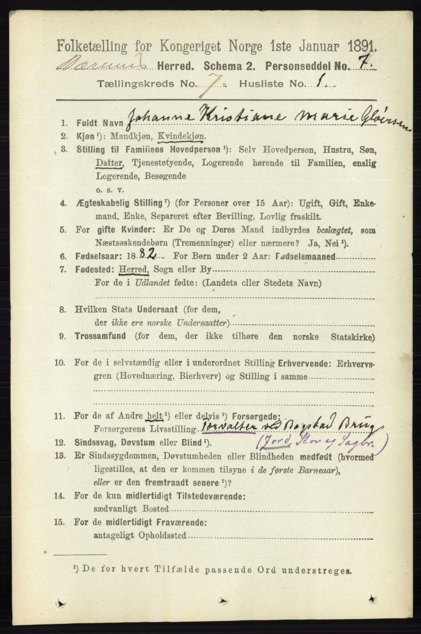 RA, 1891 census for 0219 Bærum, 1891, p. 4086