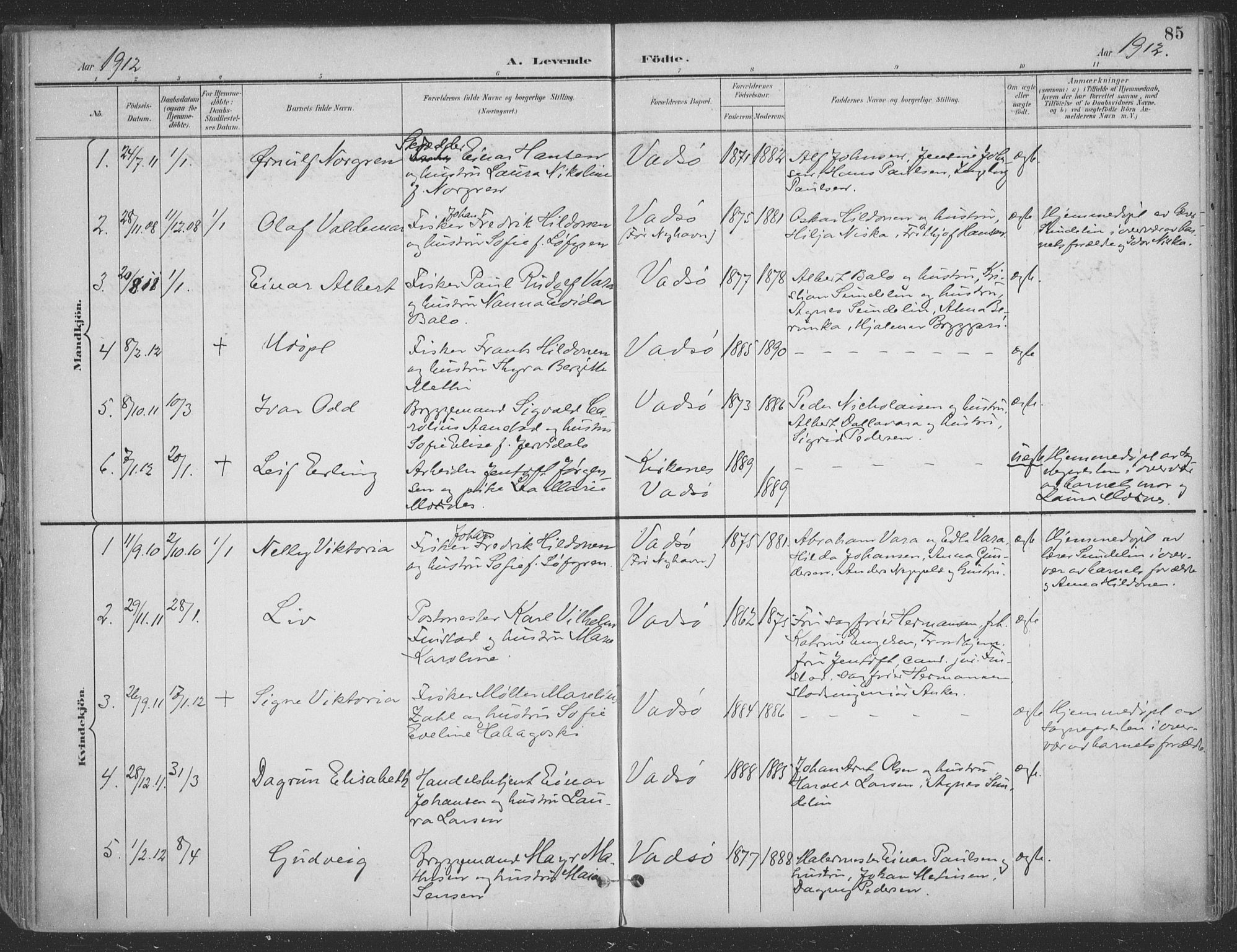Vadsø sokneprestkontor, SATØ/S-1325/H/Ha/L0007kirke: Parish register (official) no. 7, 1896-1916, p. 85