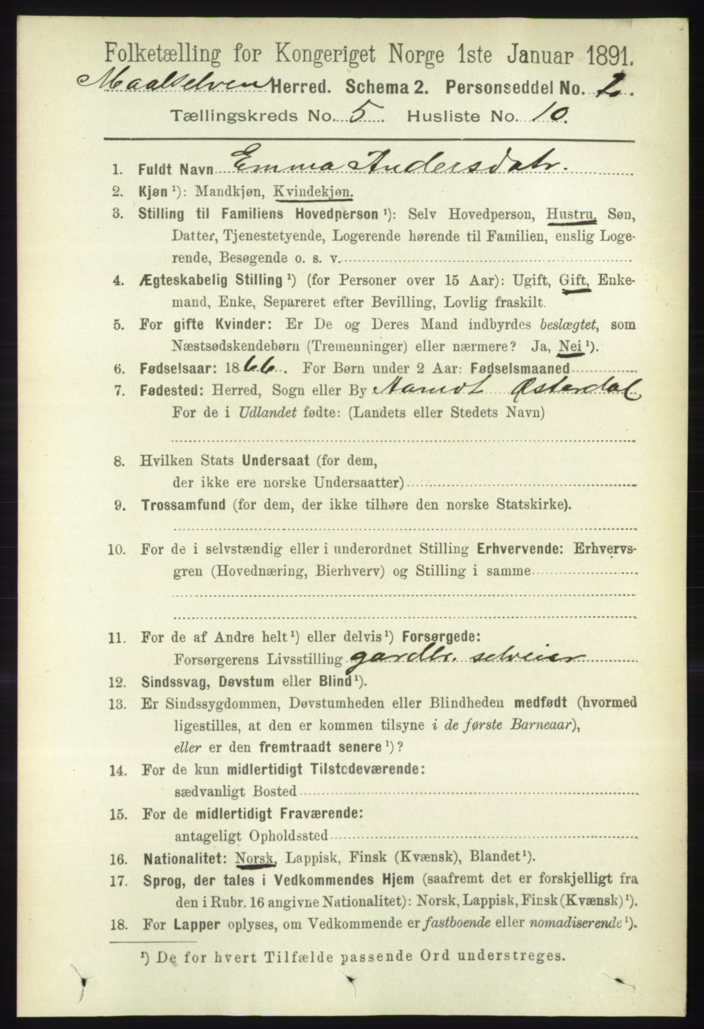 RA, 1891 census for 1924 Målselv, 1891, p. 1689