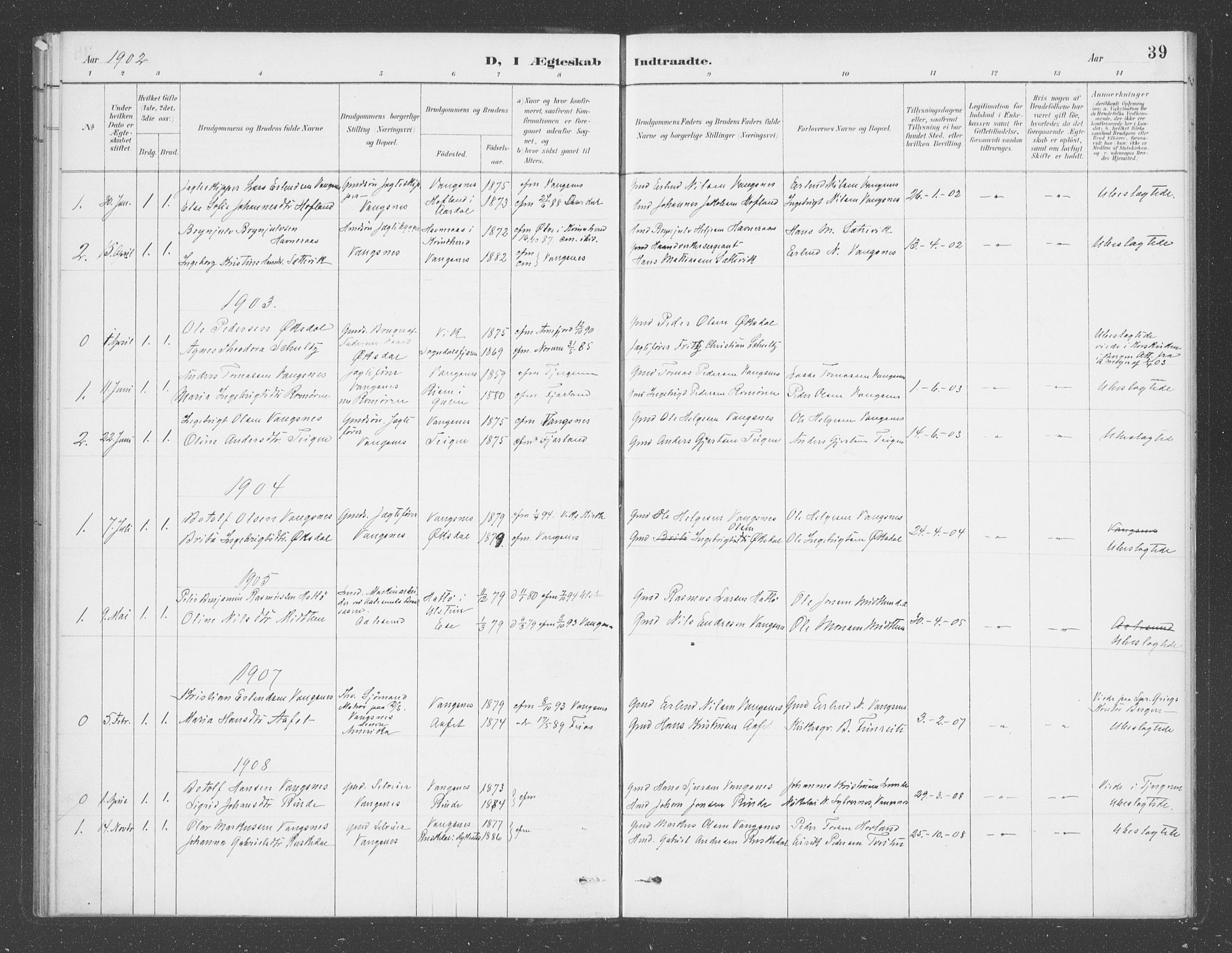 Balestrand sokneprestembete, AV/SAB-A-79601/H/Haa/Haae/L0001: Parish register (official) no. E  1, 1889-1909, p. 39