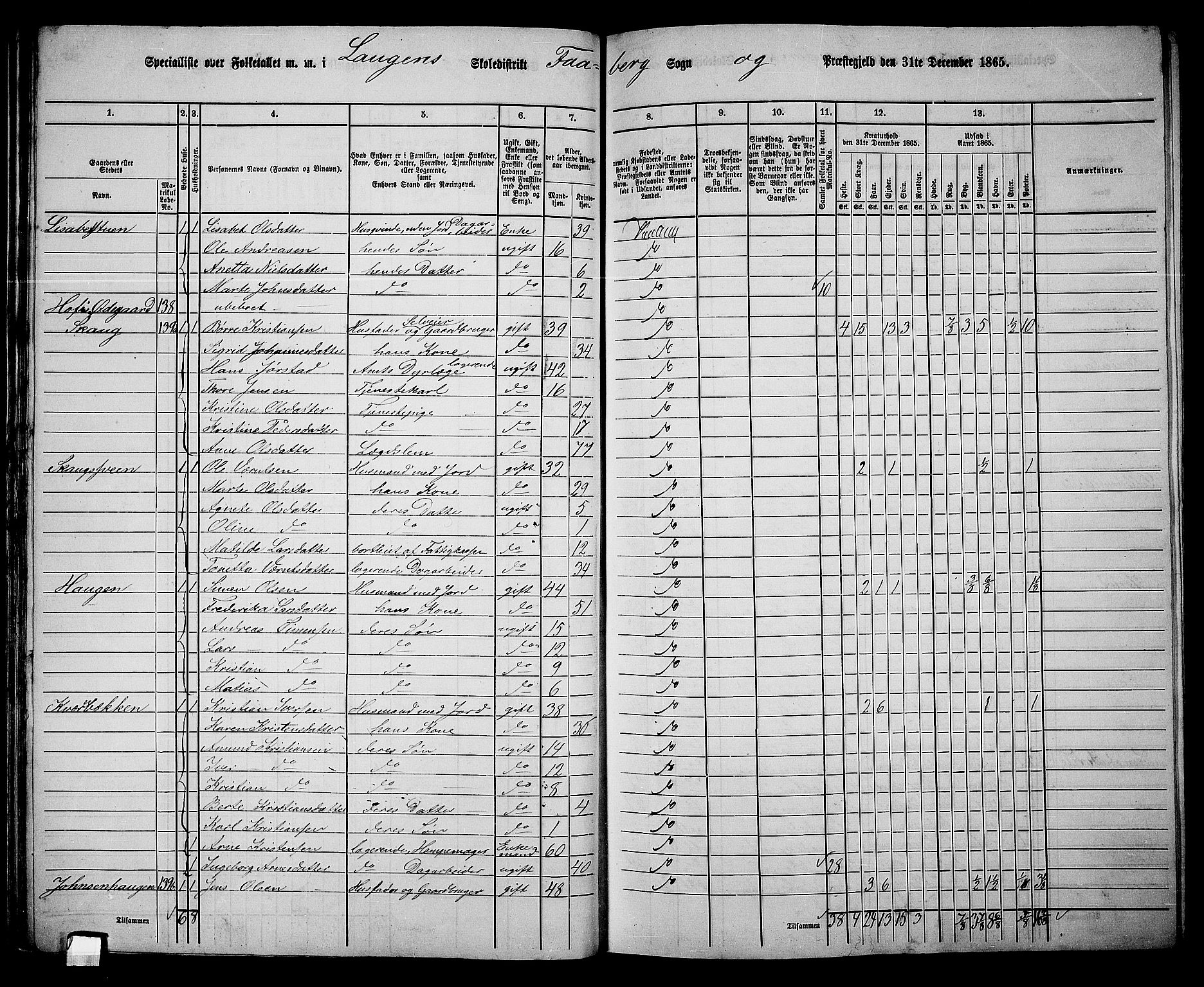 RA, 1865 census for Fåberg/Fåberg og Lillehammer, 1865, p. 71