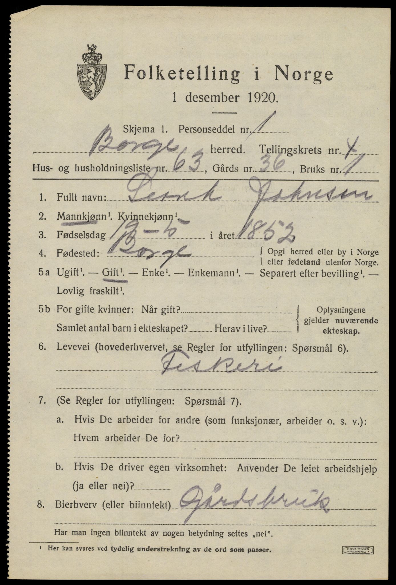 SAT, 1920 census for Borge, 1920, p. 5059