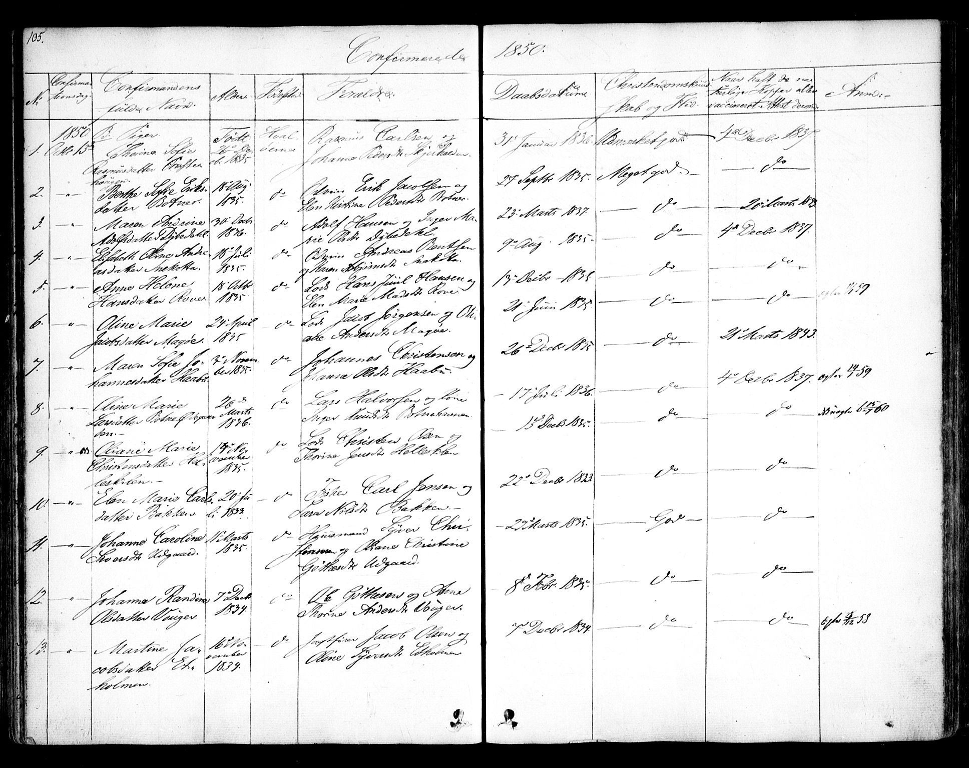 Hvaler prestekontor Kirkebøker, AV/SAO-A-2001/F/Fa/L0006: Parish register (official) no. I 6, 1846-1863, p. 105