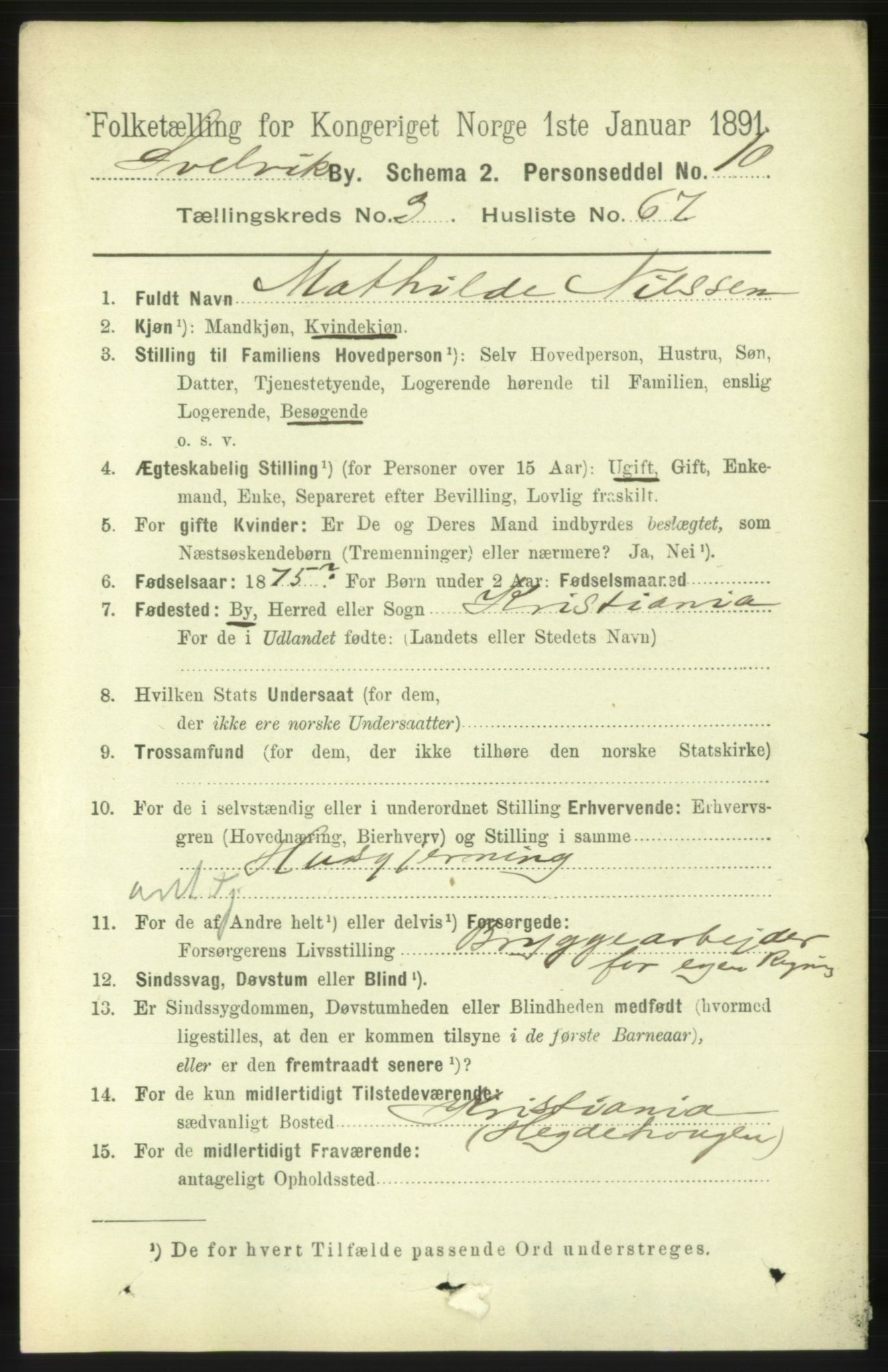 RA, 1891 census for 0701 Svelvik, 1891, p. 1599