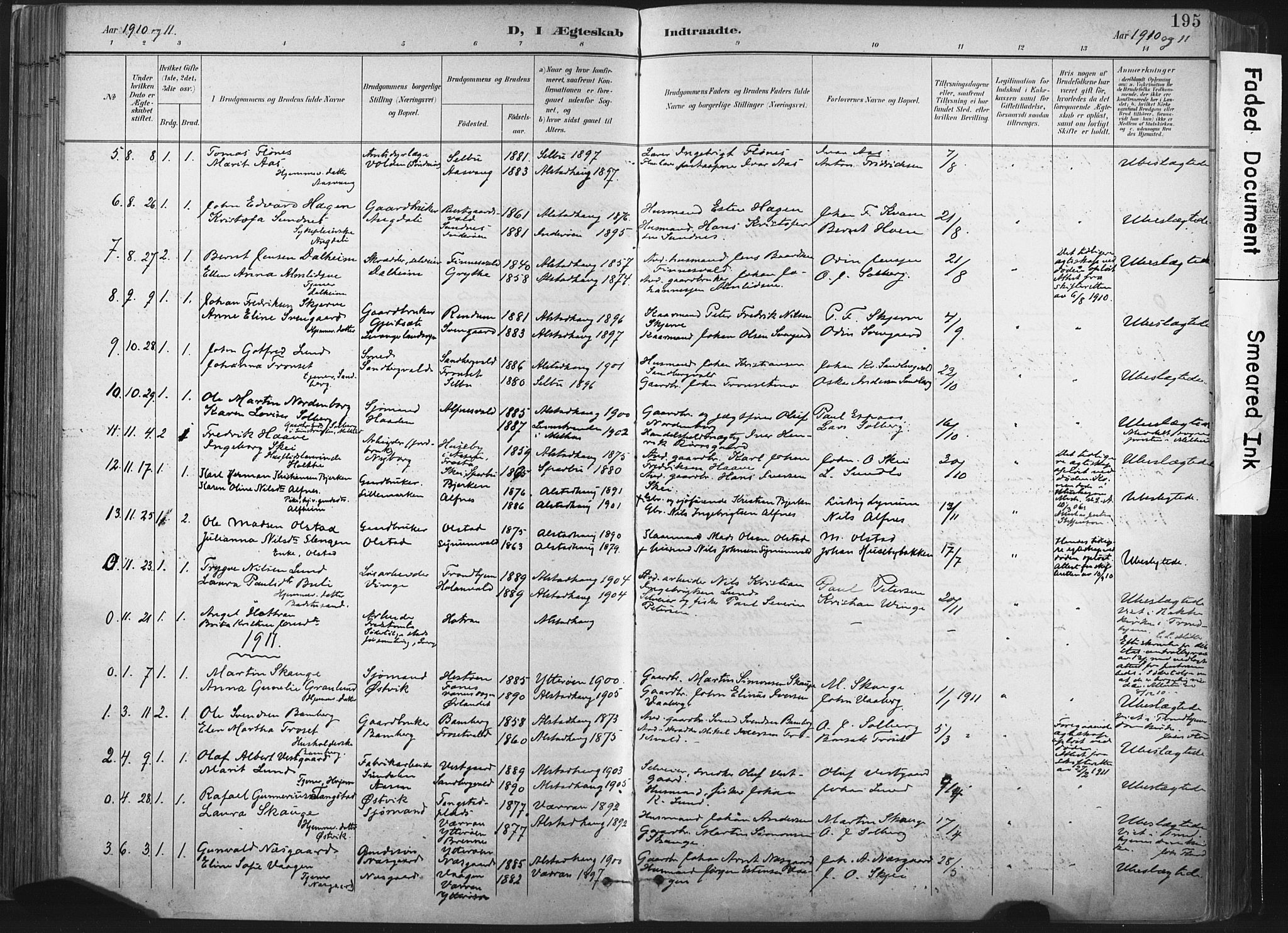 Ministerialprotokoller, klokkerbøker og fødselsregistre - Nord-Trøndelag, SAT/A-1458/717/L0162: Parish register (official) no. 717A12, 1898-1923, p. 195