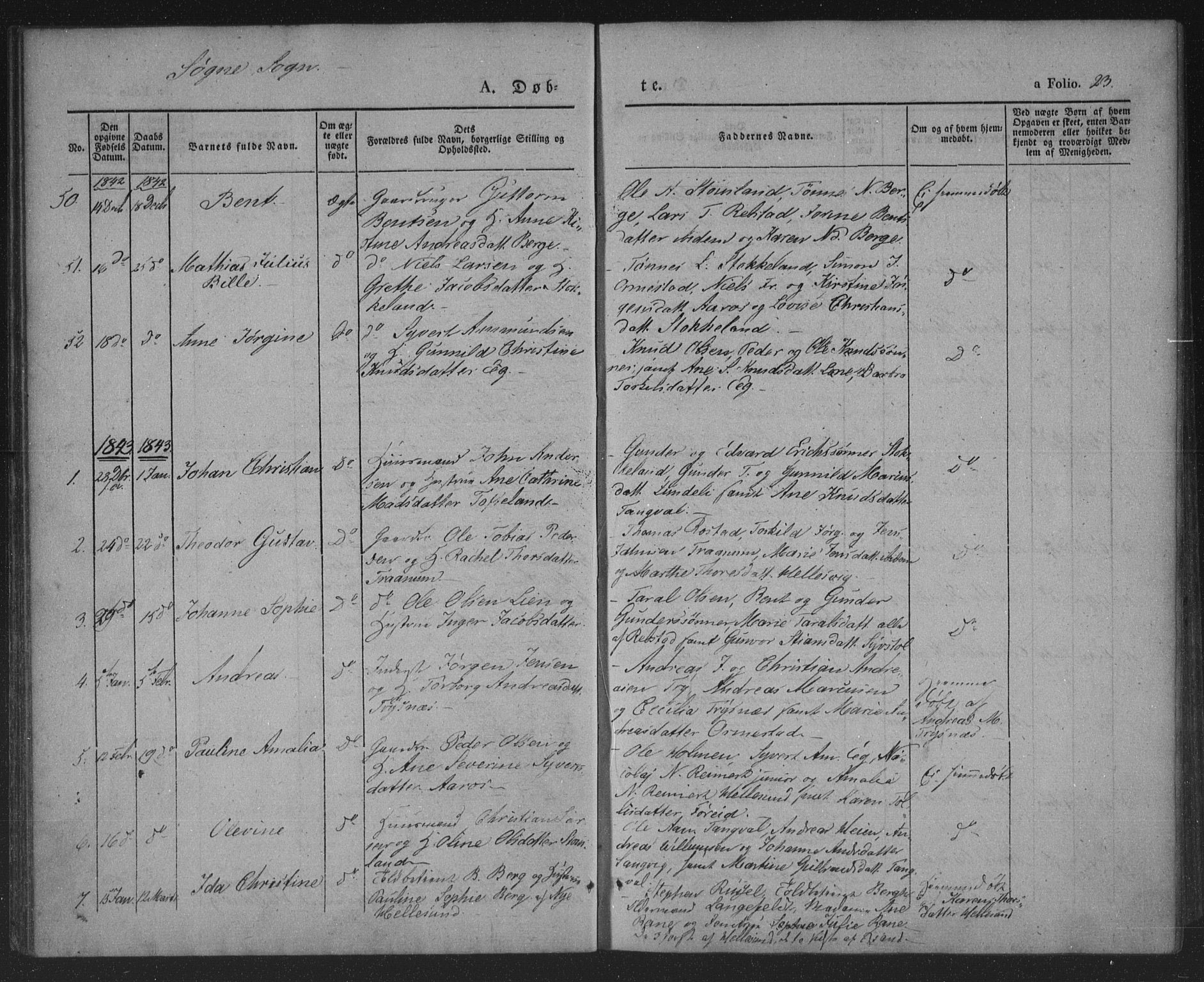 Søgne sokneprestkontor, SAK/1111-0037/F/Fa/Fab/L0009: Parish register (official) no. A 9, 1838-1853, p. 23
