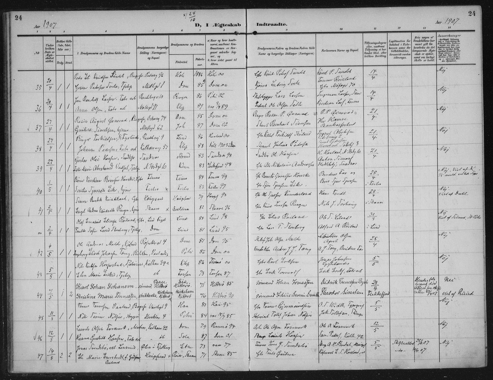 Domkirken sokneprestkontor, AV/SAST-A-101812/002/A/L0016: Parish register (official) no. A 33, 1905-1922, p. 24