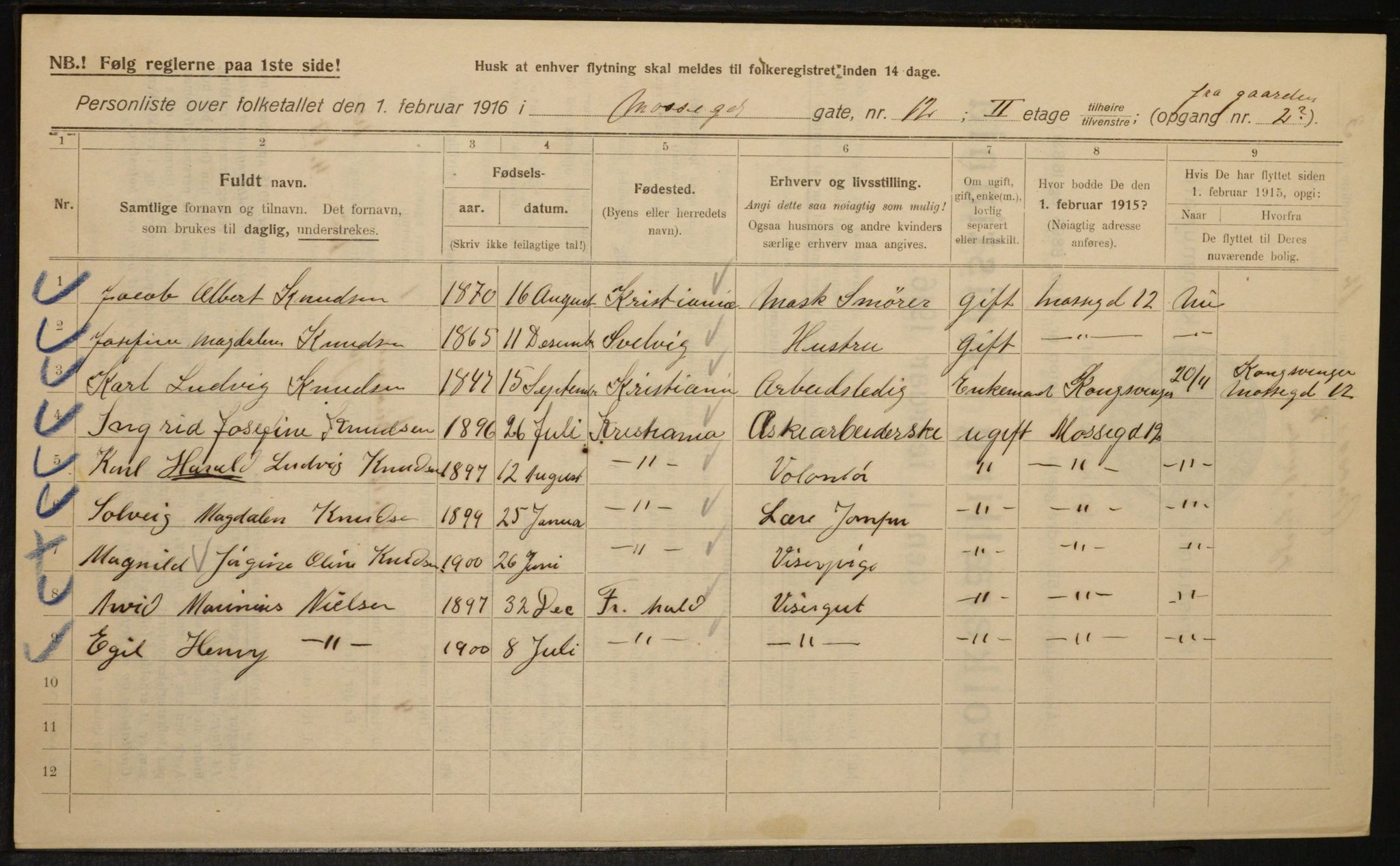 OBA, Municipal Census 1916 for Kristiania, 1916, p. 67557