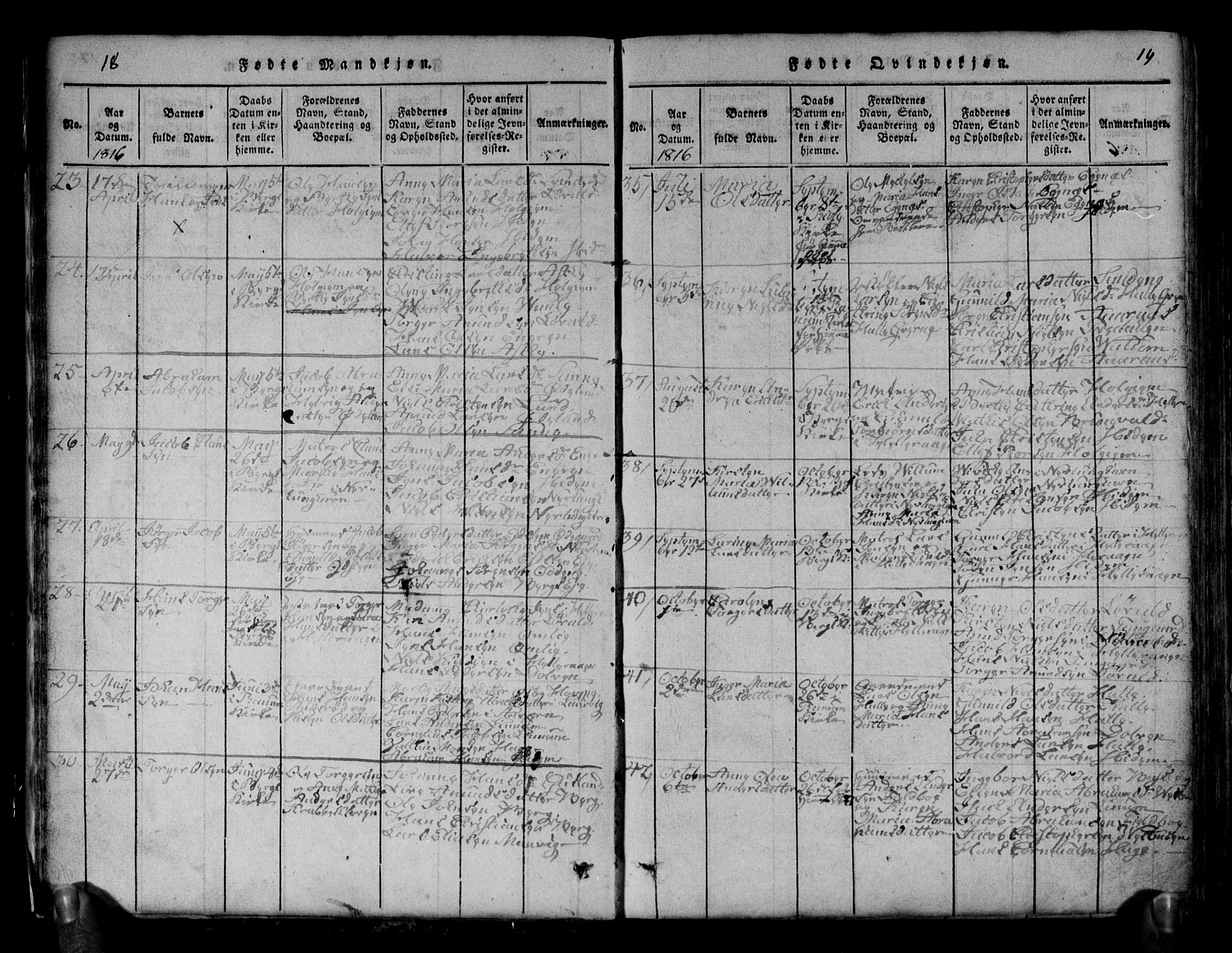 Brunlanes kirkebøker, AV/SAKO-A-342/G/Ga/L0001: Parish register (copy) no. I 1, 1814-1834, p. 18-19