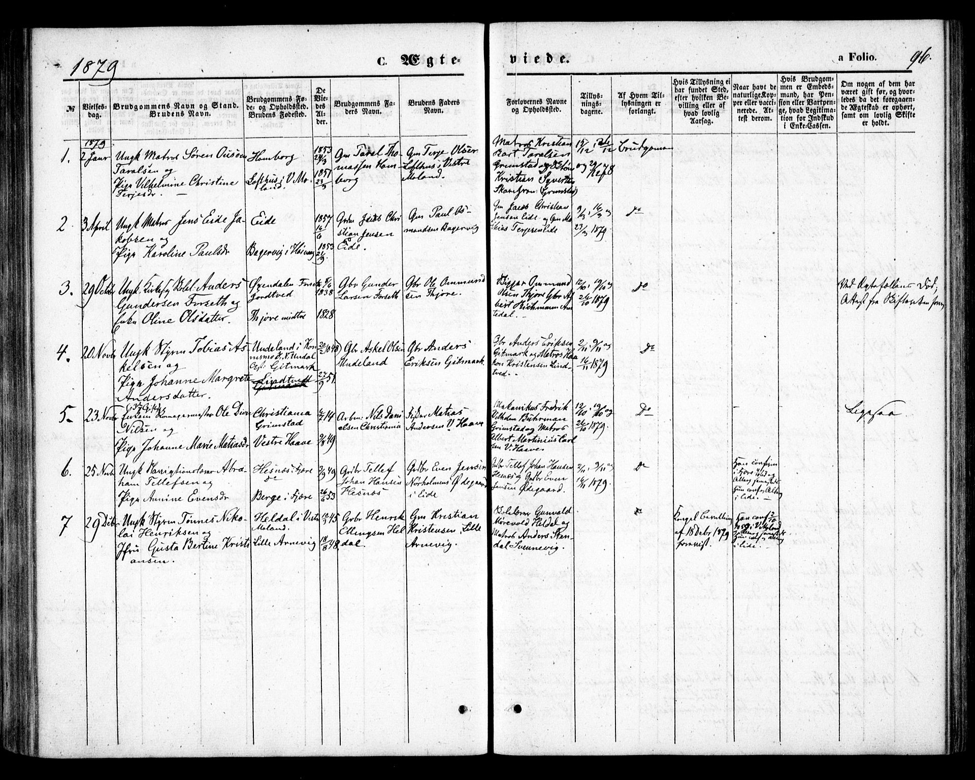 Hommedal sokneprestkontor, SAK/1111-0023/F/Fa/Faa/L0002: Parish register (official) no. A 2, 1861-1884, p. 96