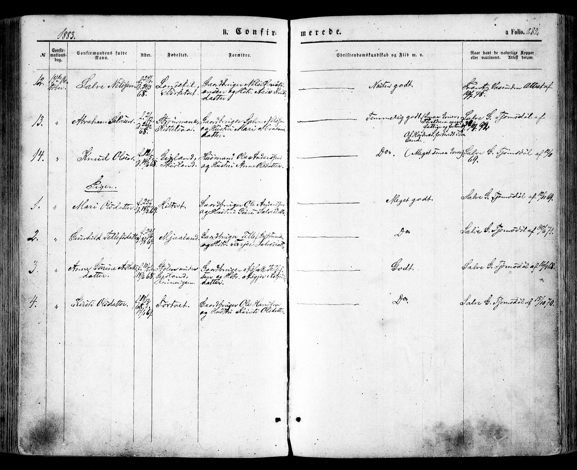 Evje sokneprestkontor, SAK/1111-0008/F/Fa/Faa/L0006: Parish register (official) no. A 6, 1866-1884, p. 282