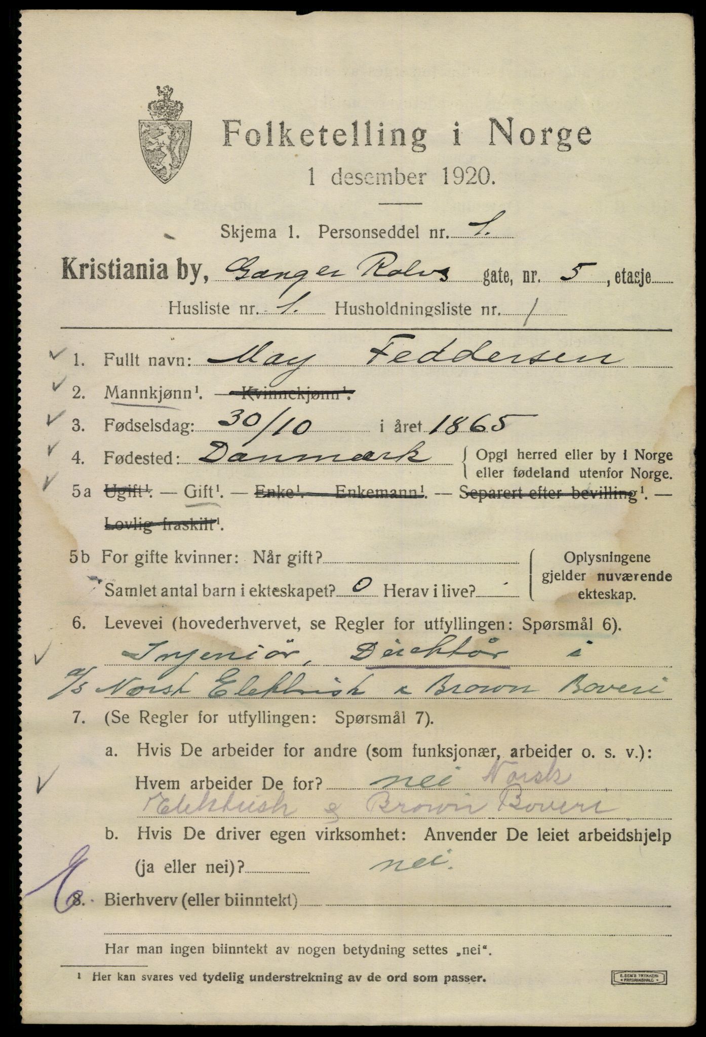 SAO, 1920 census for Kristiania, 1920, p. 247011