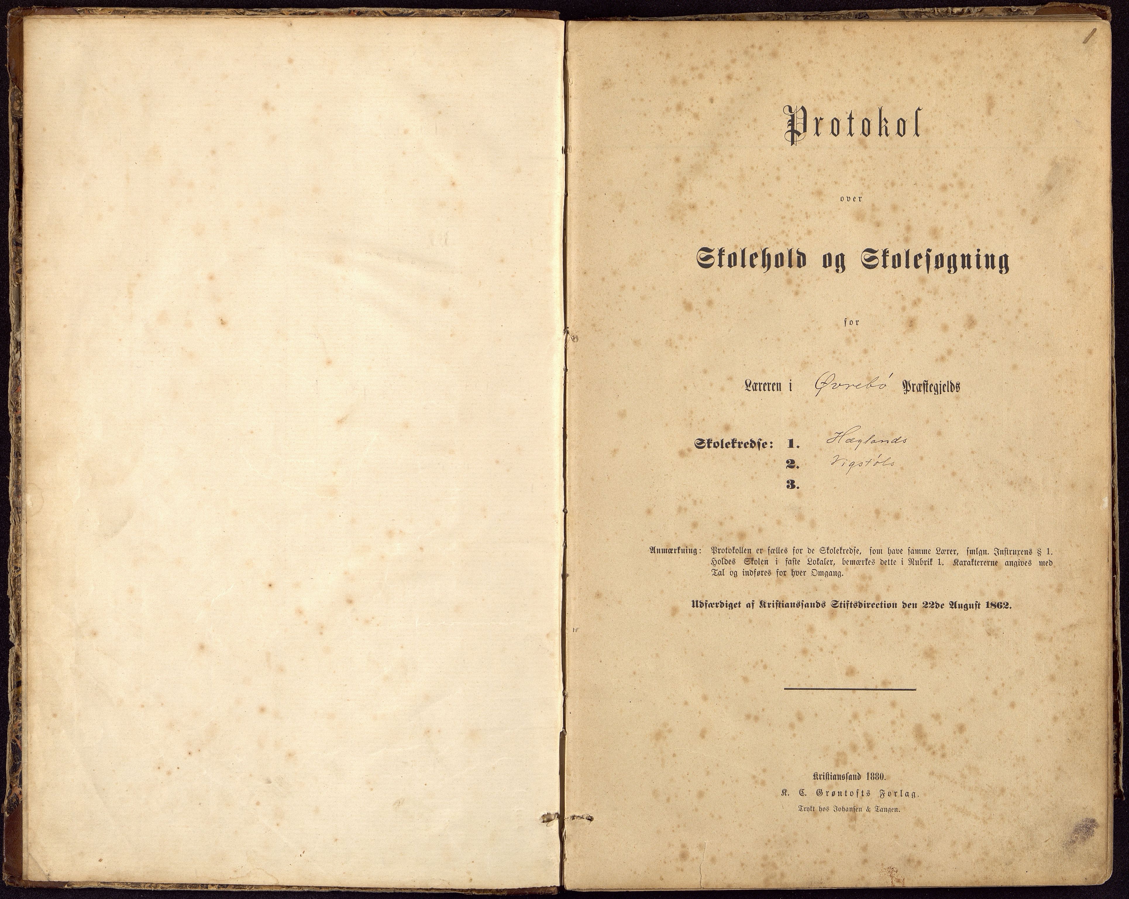 Hægeland kommune - Vikstøl Skolekrets, ARKSOR/1014HÆ551/G/L0001: Skoleprotokoll, 1882-1905