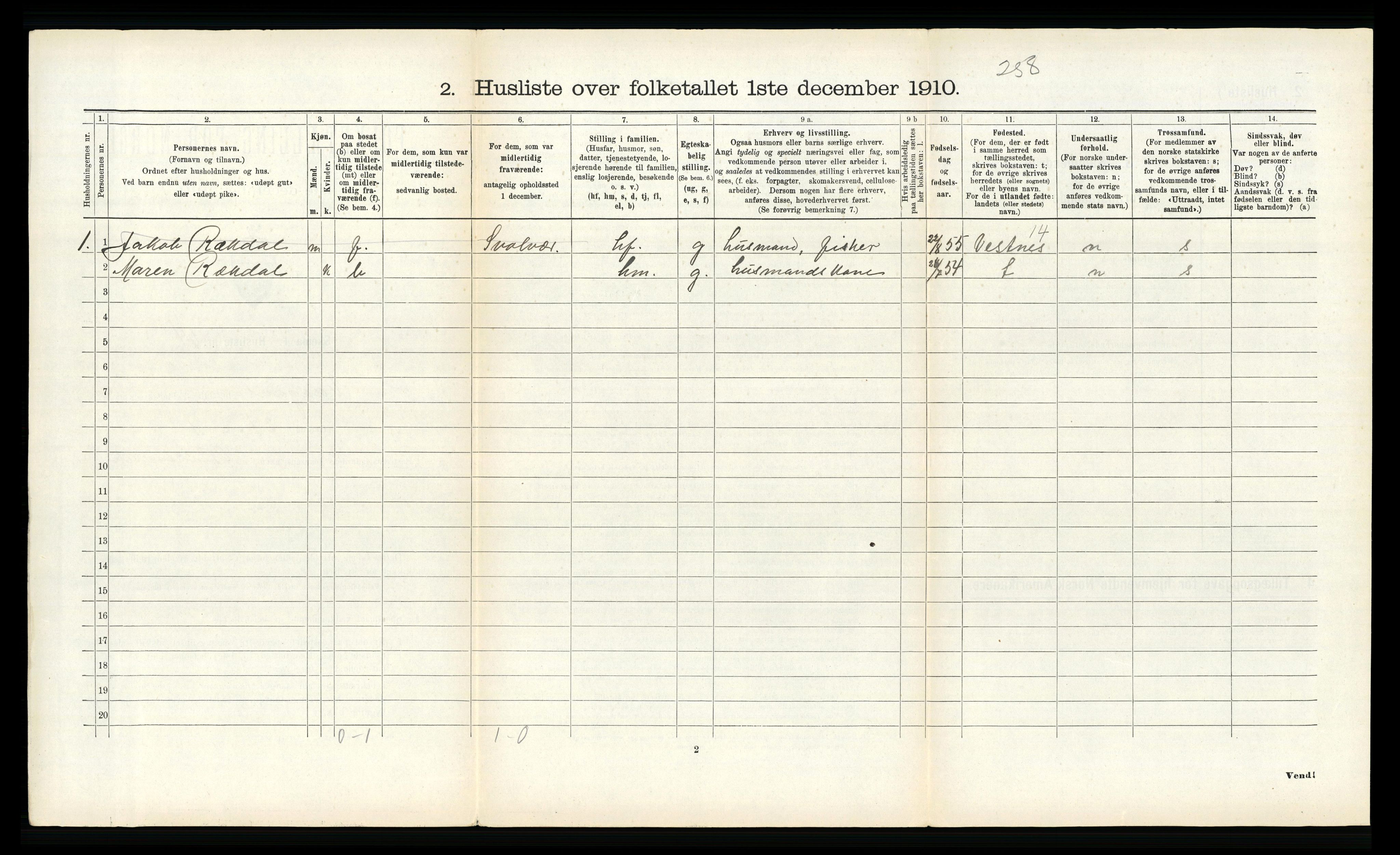 RA, 1910 census for Vågan, 1910, p. 1544