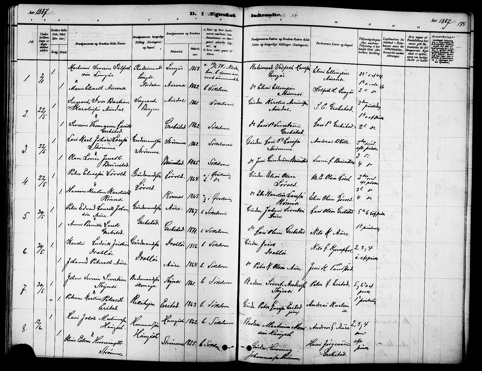 Ministerialprotokoller, klokkerbøker og fødselsregistre - Møre og Romsdal, SAT/A-1454/523/L0339: Parish register (copy) no. 523C02, 1878-1891, p. 175
