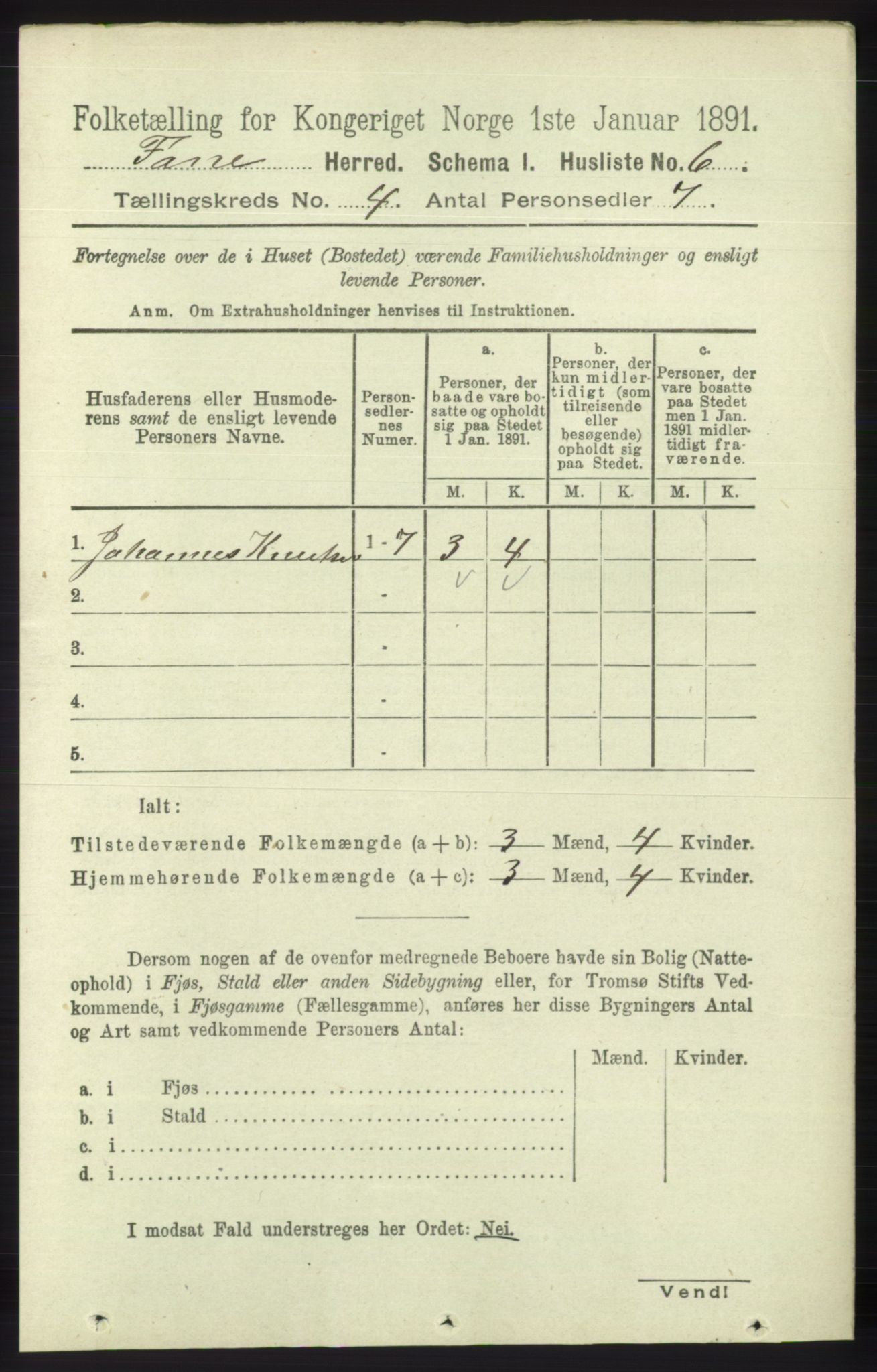 RA, 1891 census for 1249 Fana, 1891, p. 1533