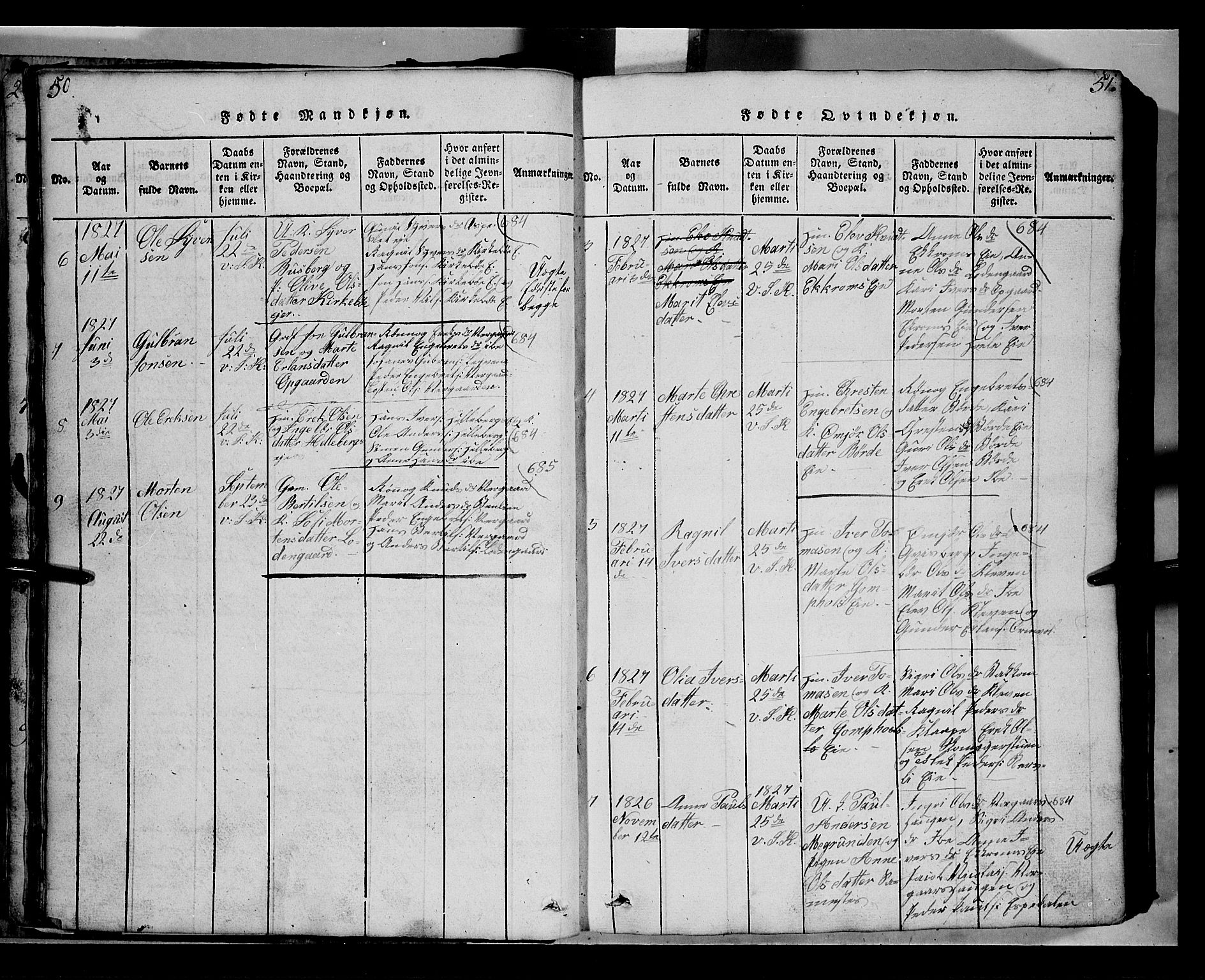 Gausdal prestekontor, SAH/PREST-090/H/Ha/Hab/L0002: Parish register (copy) no. 2, 1818-1874, p. 50-51
