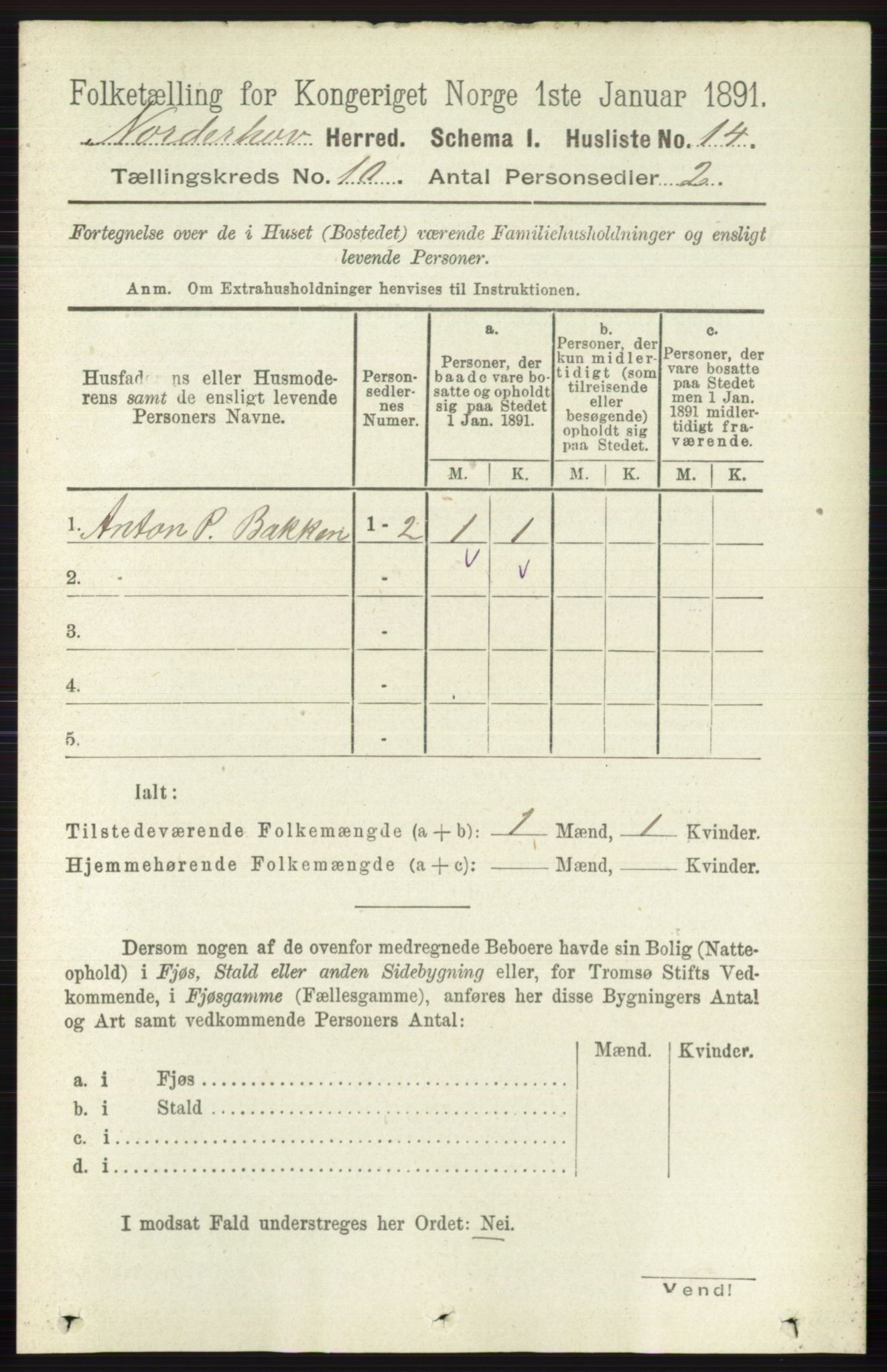 RA, 1891 census for 0613 Norderhov, 1891, p. 7437