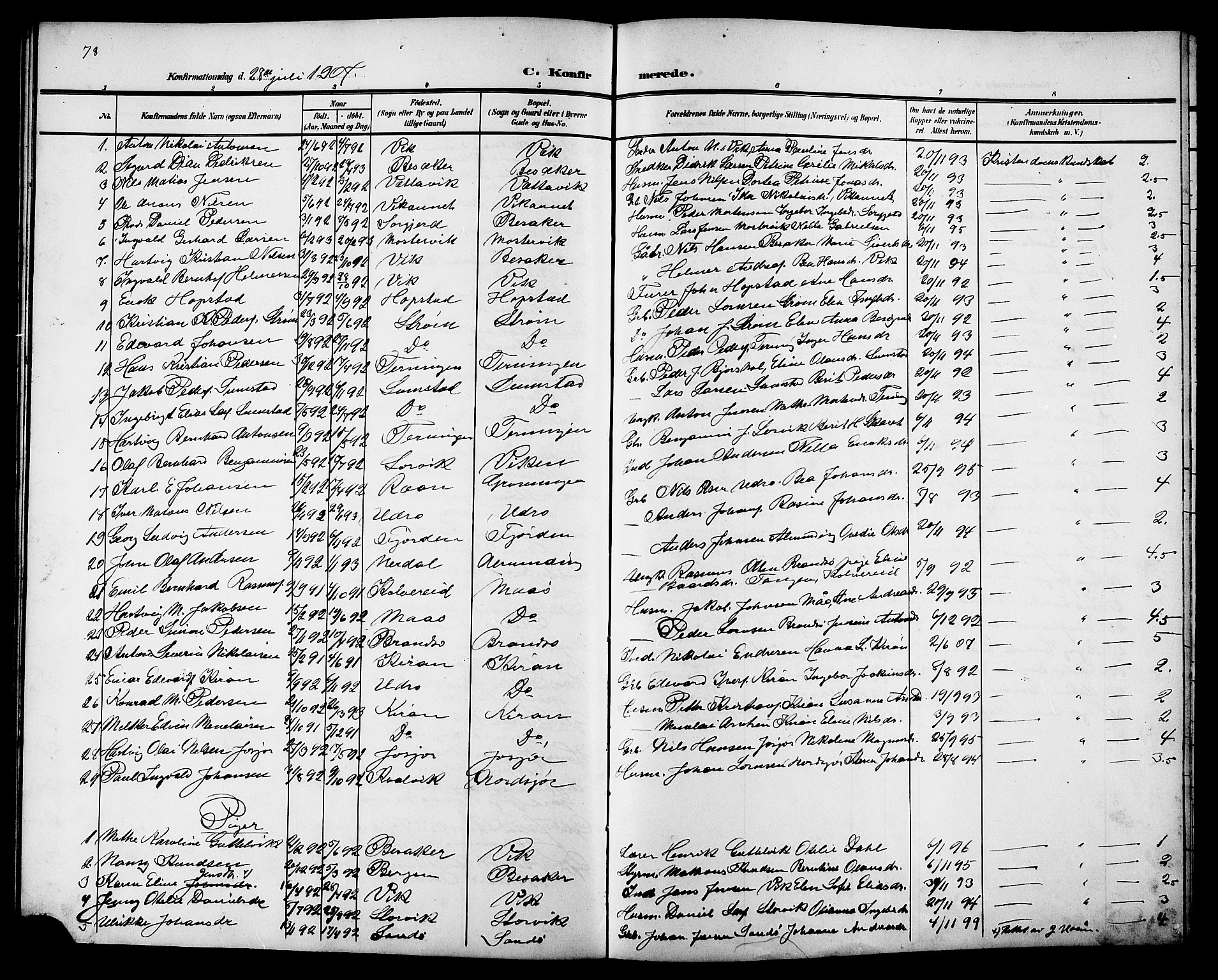 Ministerialprotokoller, klokkerbøker og fødselsregistre - Sør-Trøndelag, SAT/A-1456/657/L0717: Parish register (copy) no. 657C04, 1904-1923, p. 78