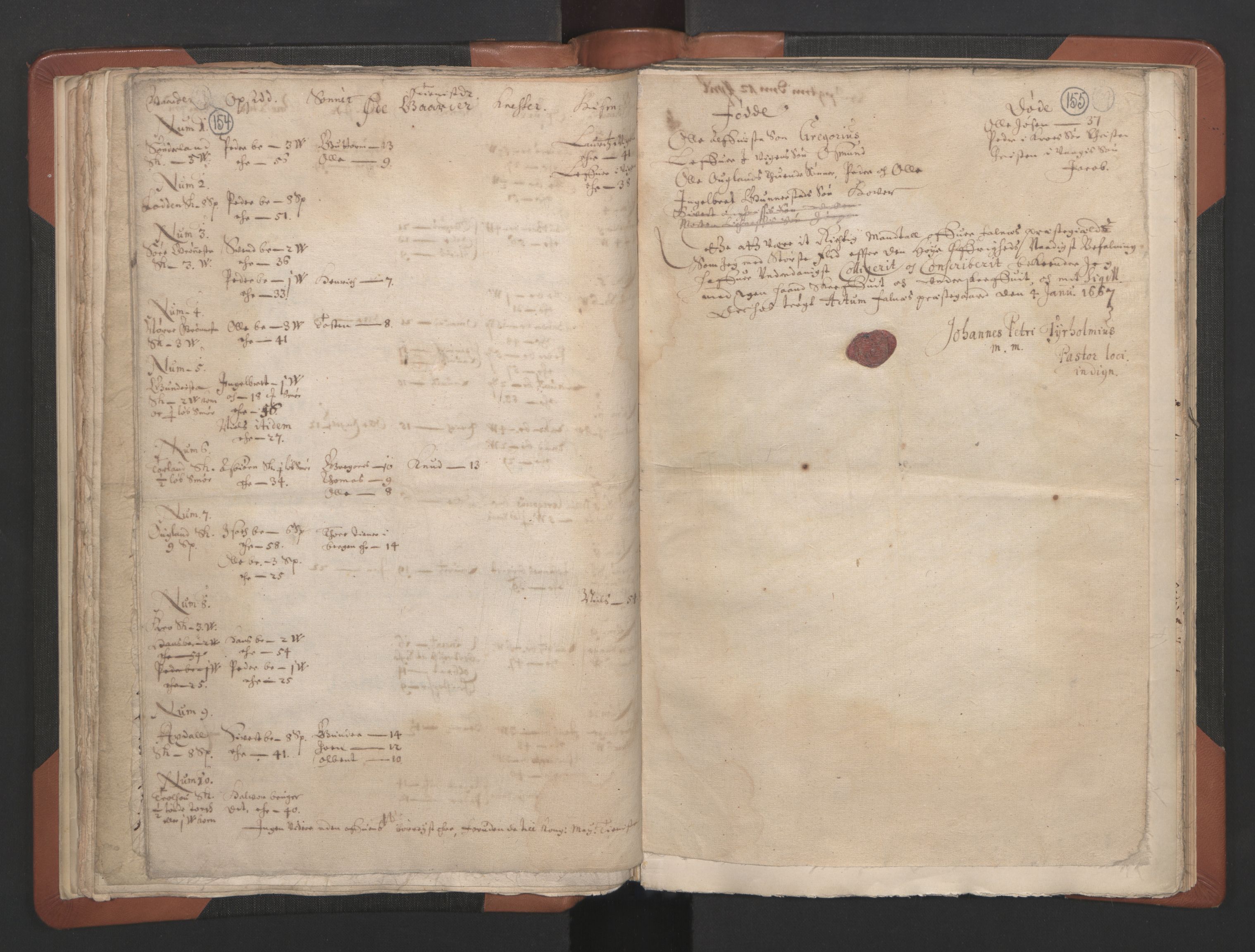 RA, Vicar's Census 1664-1666, no. 18: Stavanger deanery and Karmsund deanery, 1664-1666, p. 154-155