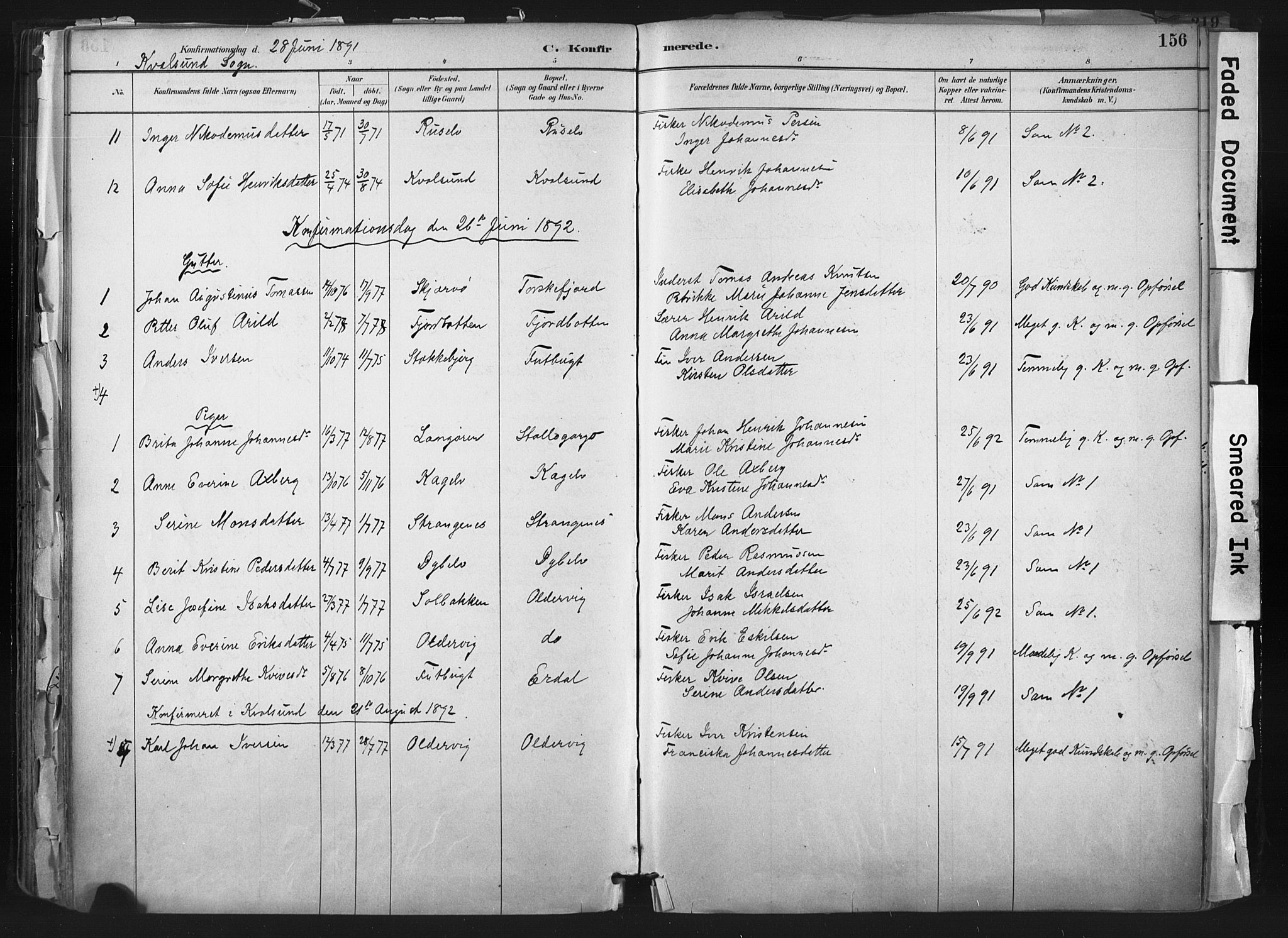 Hammerfest sokneprestkontor, SATØ/S-1347: Parish register (official) no. 11 /2, 1885-1897, p. 156