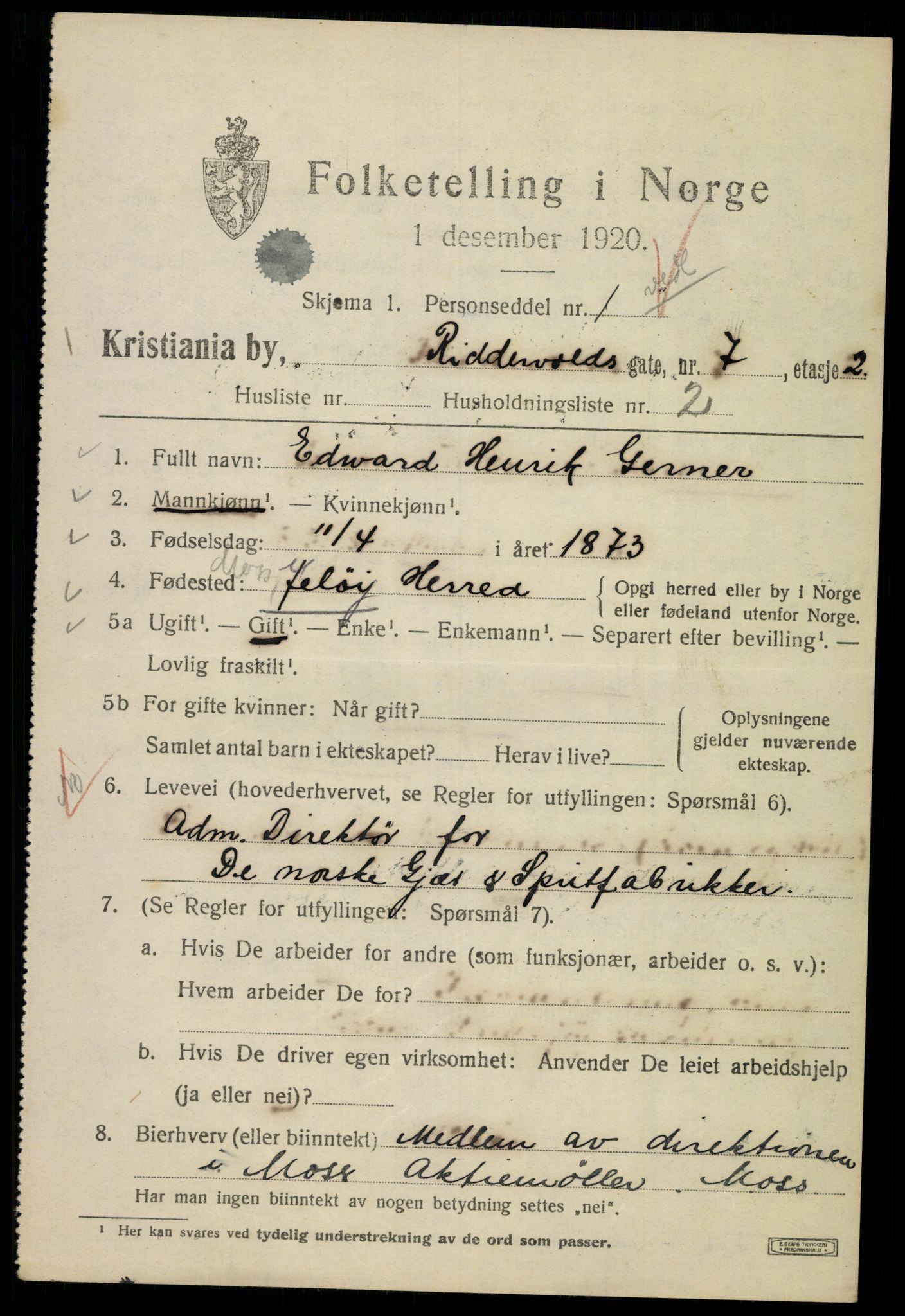 SAO, 1920 census for Kristiania, 1920, p. 462611