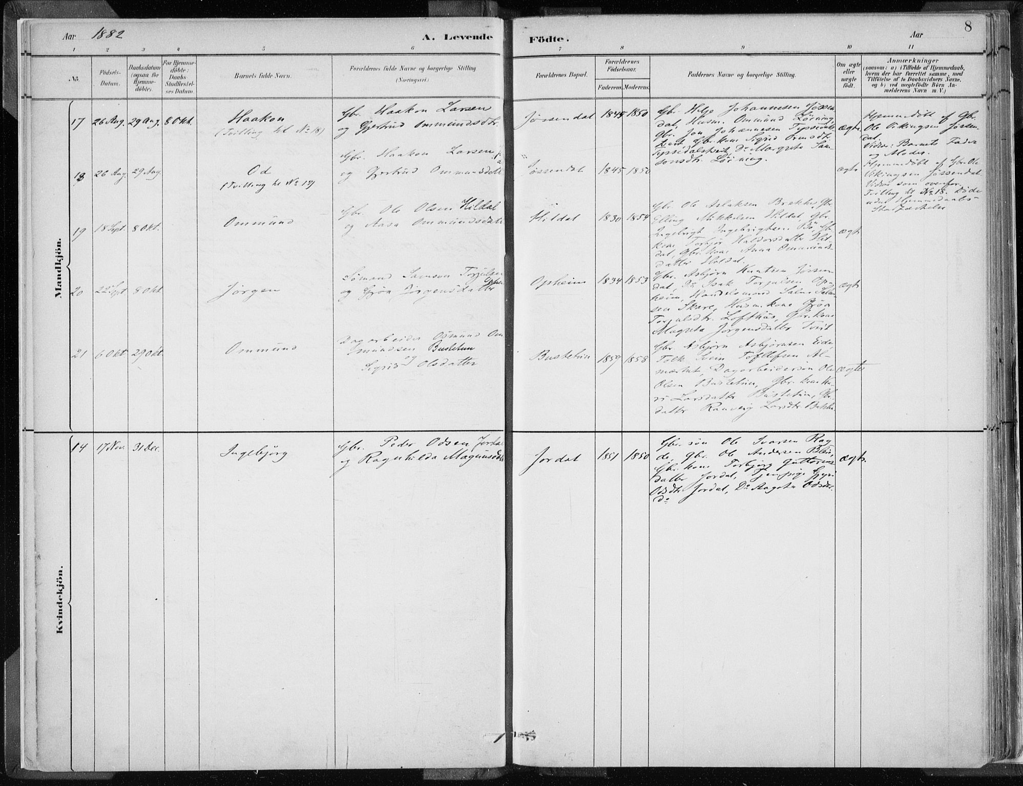 Odda Sokneprestembete, SAB/A-77201/H/Haa: Parish register (official) no. A  3, 1882-1913, p. 8