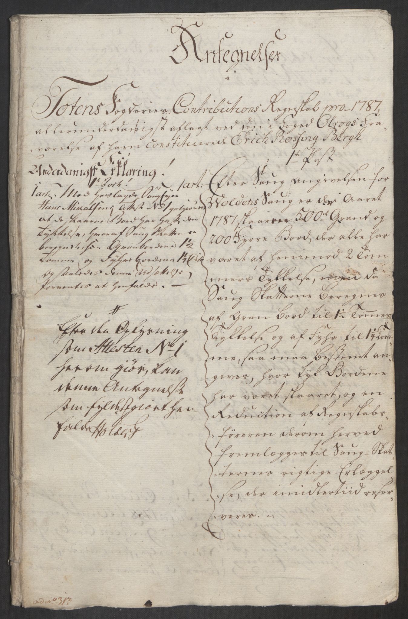 Rentekammeret inntil 1814, Reviderte regnskaper, Fogderegnskap, RA/EA-4092/R19/L1374: Fogderegnskap Toten, Hadeland og Vardal, 1787, p. 463