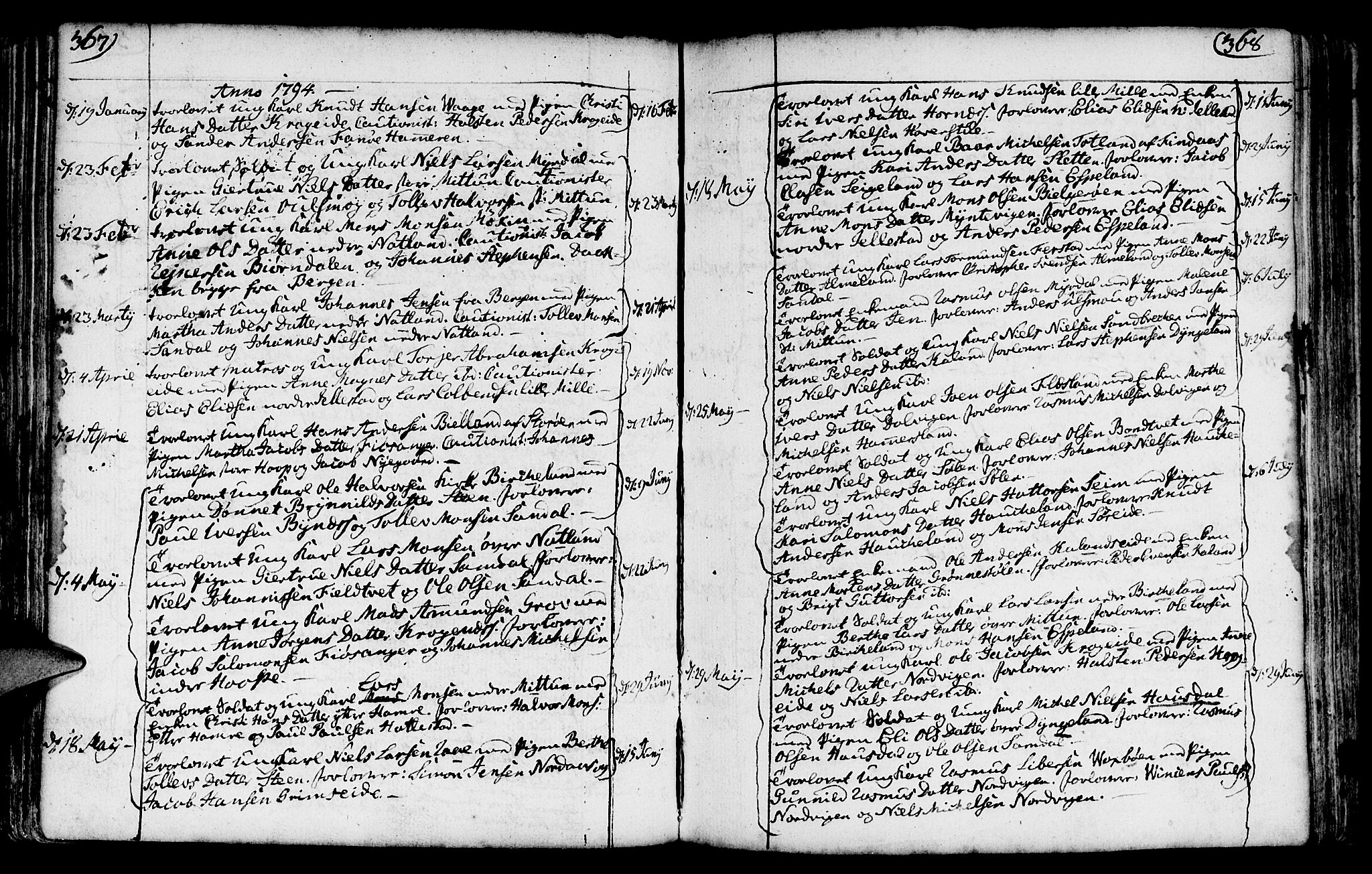 Fana Sokneprestembete, SAB/A-75101/H/Haa/Haaa/L0005: Parish register (official) no. A 5, 1773-1799, p. 367-368