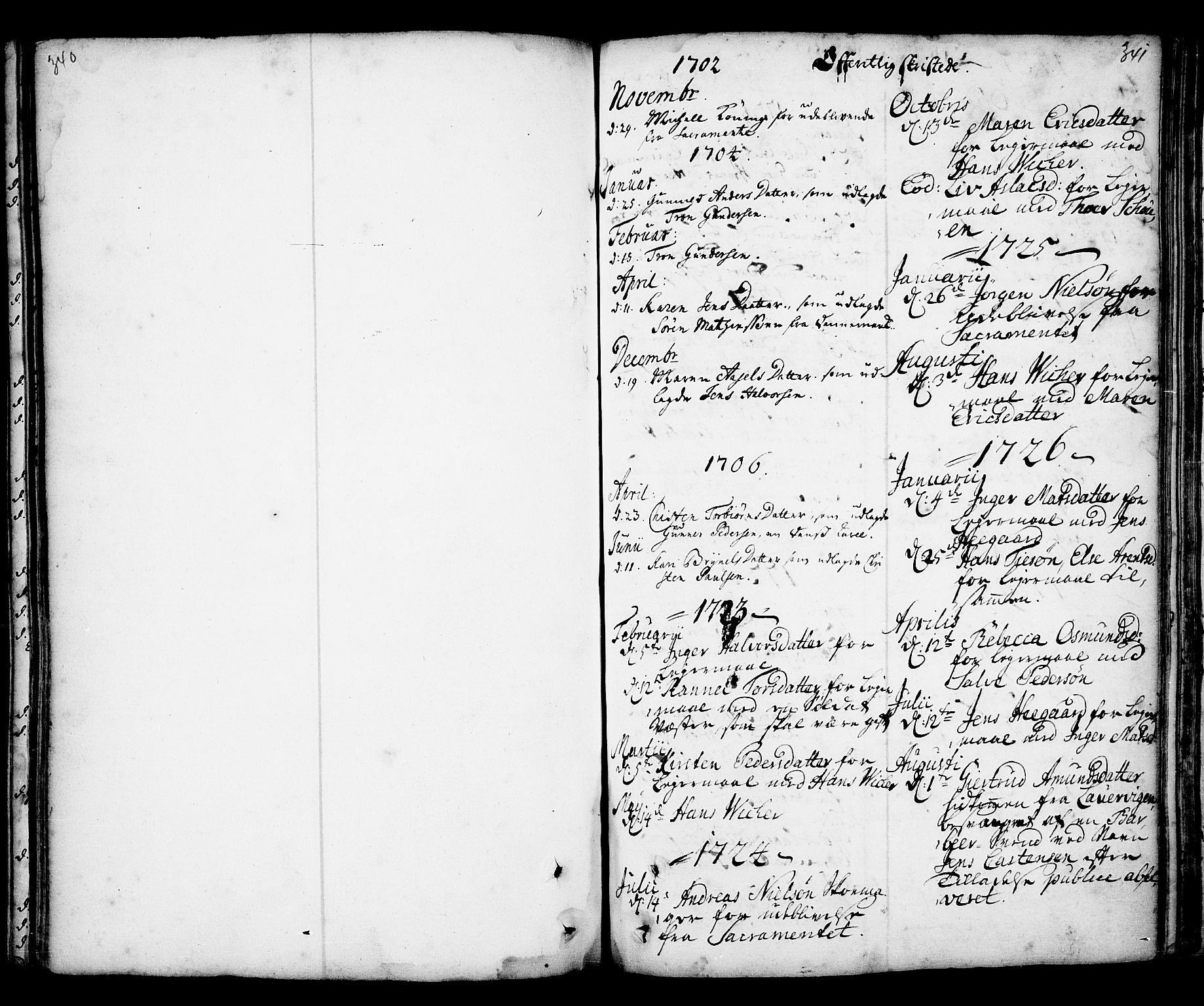 Kragerø kirkebøker, SAKO/A-278/F/Fa/L0001: Parish register (official) no. 1, 1702-1766, p. 340-341