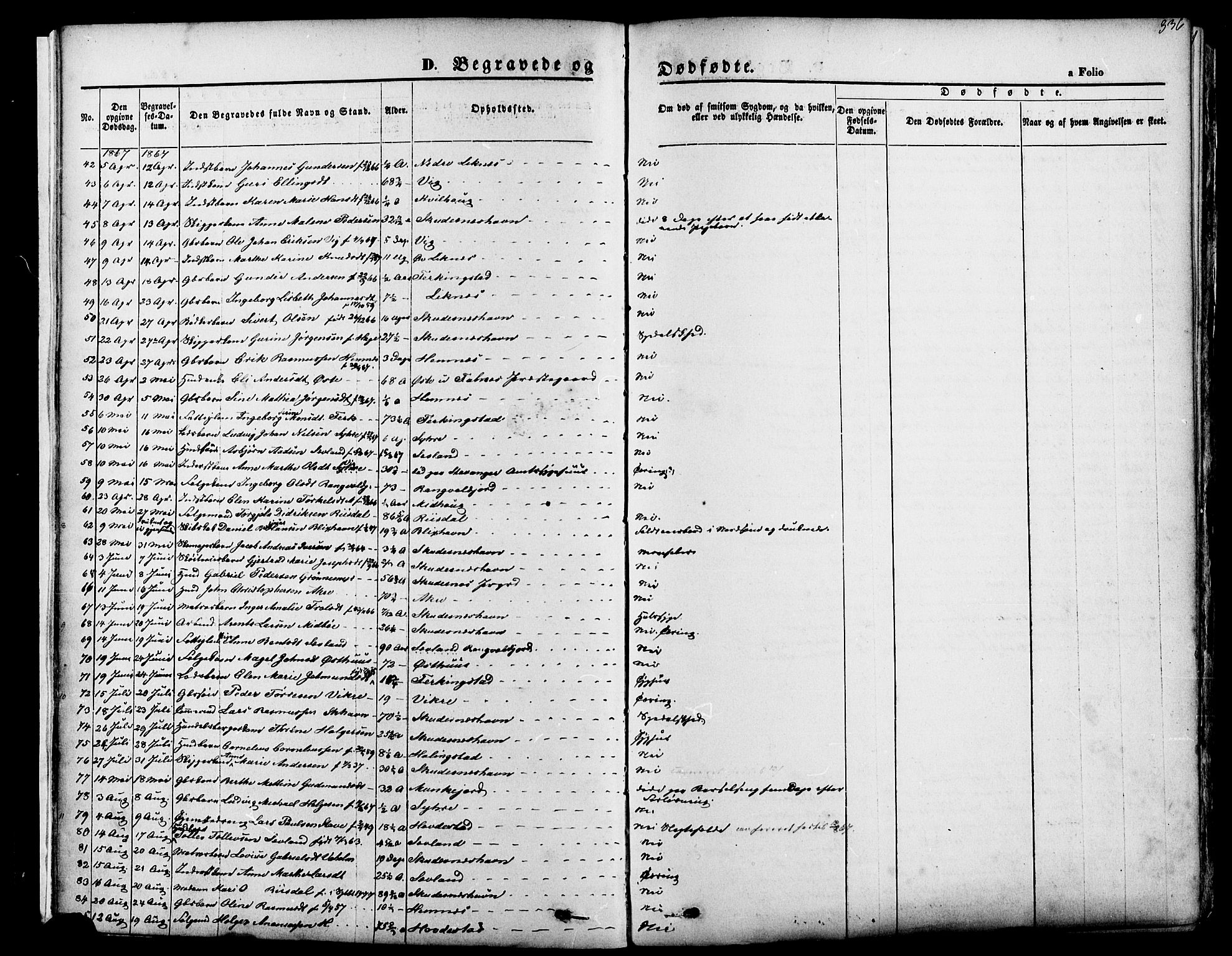 Skudenes sokneprestkontor, SAST/A -101849/H/Ha/Haa/L0006: Parish register (official) no. A 4, 1864-1881, p. 336
