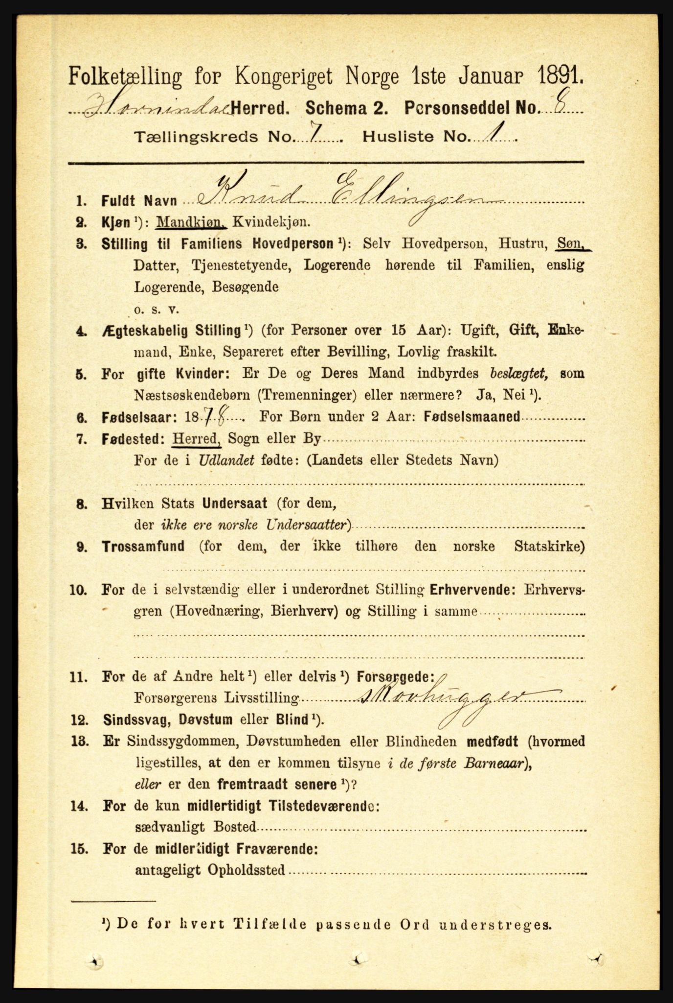 RA, 1891 census for 1444 Hornindal, 1891, p. 1754