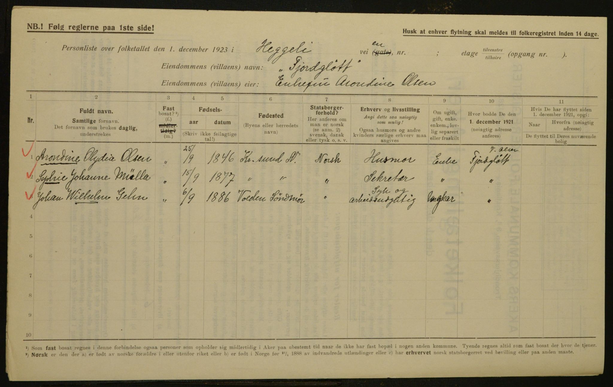 , Municipal Census 1923 for Aker, 1923, p. 2344