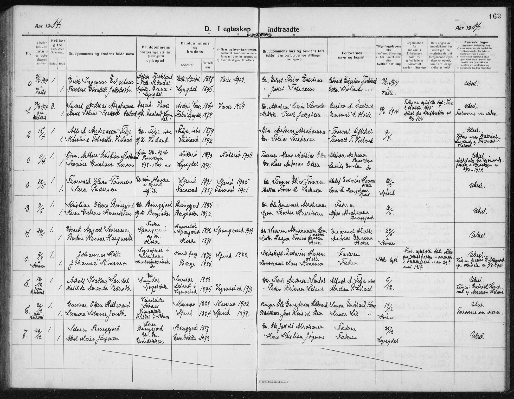 Lyngdal sokneprestkontor, AV/SAK-1111-0029/F/Fb/Fbc/L0006: Parish register (copy) no. B 6, 1914-1934, p. 163