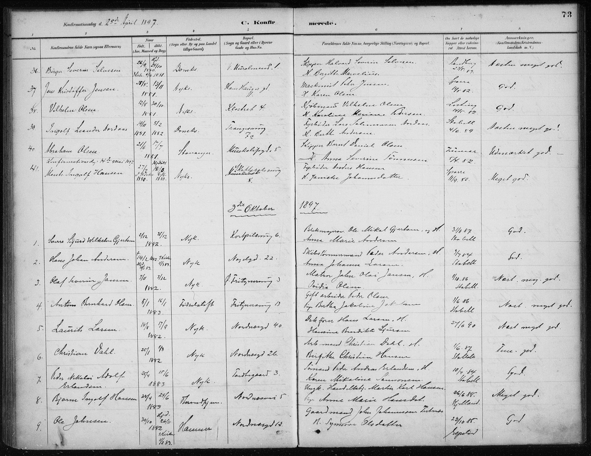Nykirken Sokneprestembete, AV/SAB-A-77101/H/Haa/L0027: Parish register (official) no. C 6, 1886-1913, p. 73