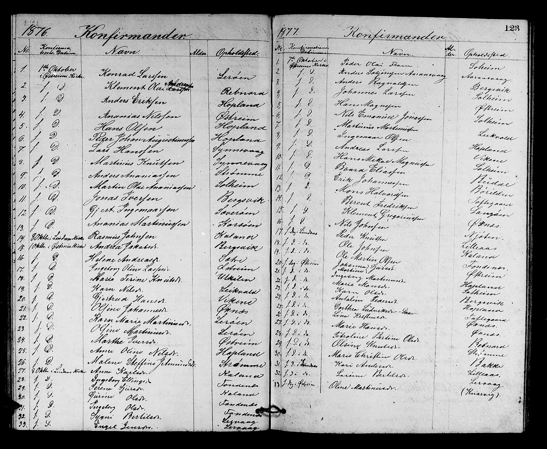 Lindås Sokneprestembete, SAB/A-76701/H/Hab: Parish register (copy) no. C 2, 1868-1885, p. 123