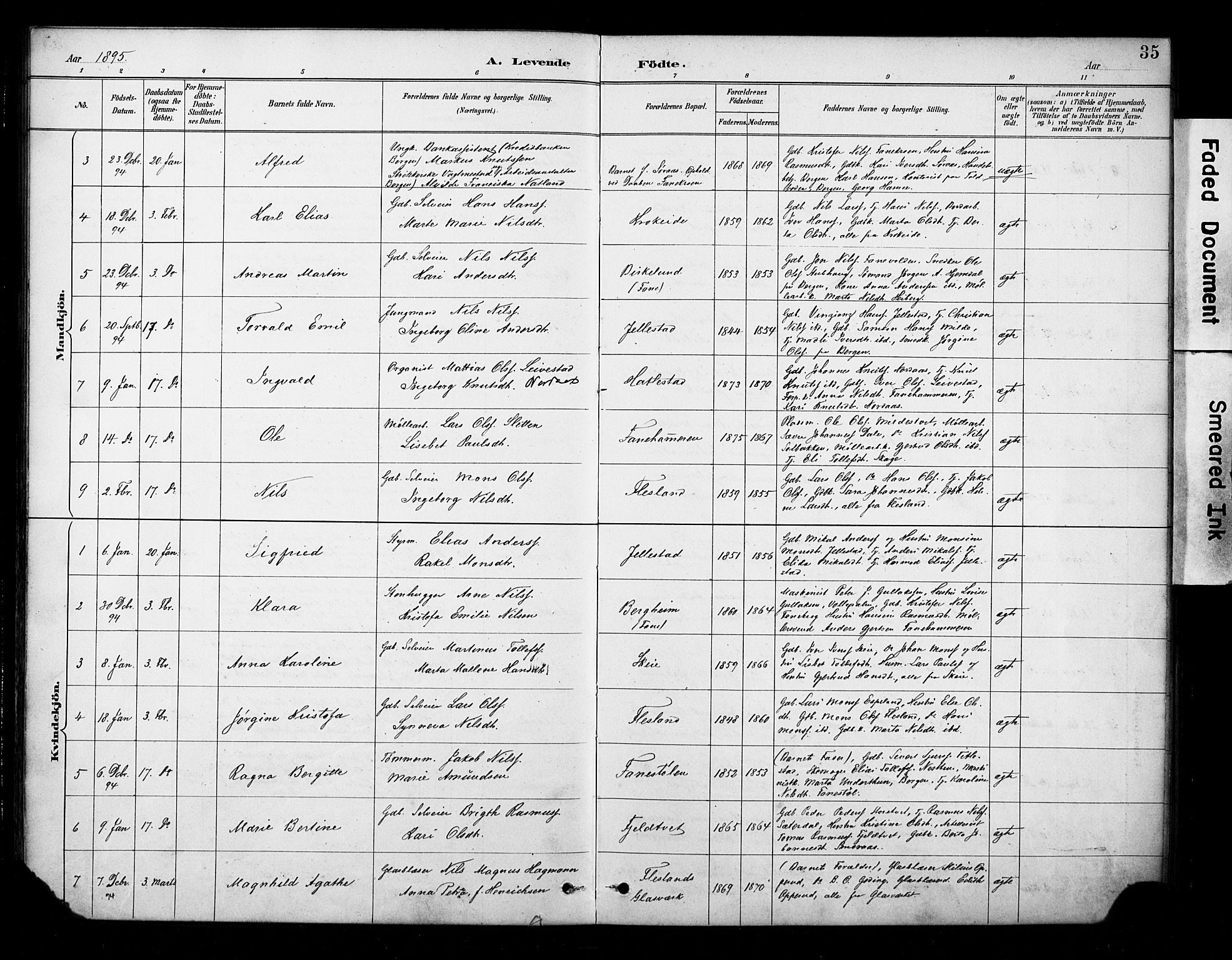 Fana Sokneprestembete, SAB/A-75101/H/Haa/Haab/L0002: Parish register (official) no. B 2, 1890-1897, p. 35