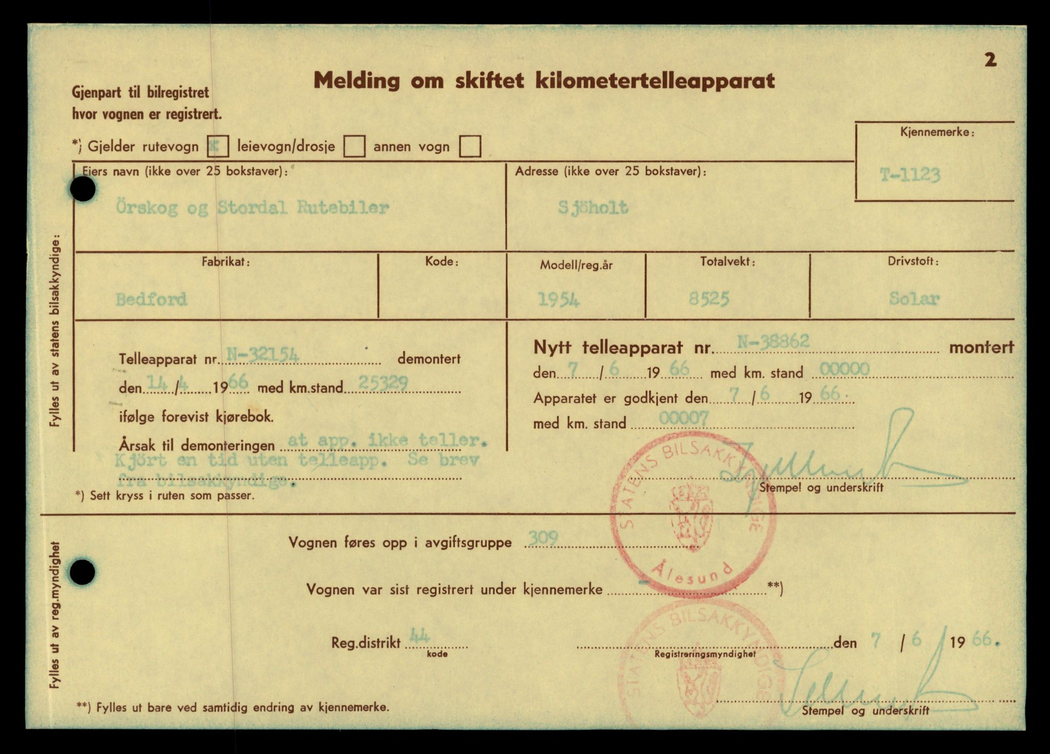 Møre og Romsdal vegkontor - Ålesund trafikkstasjon, AV/SAT-A-4099/F/Fe/L0010: Registreringskort for kjøretøy T 1050 - T 1169, 1927-1998, p. 2103