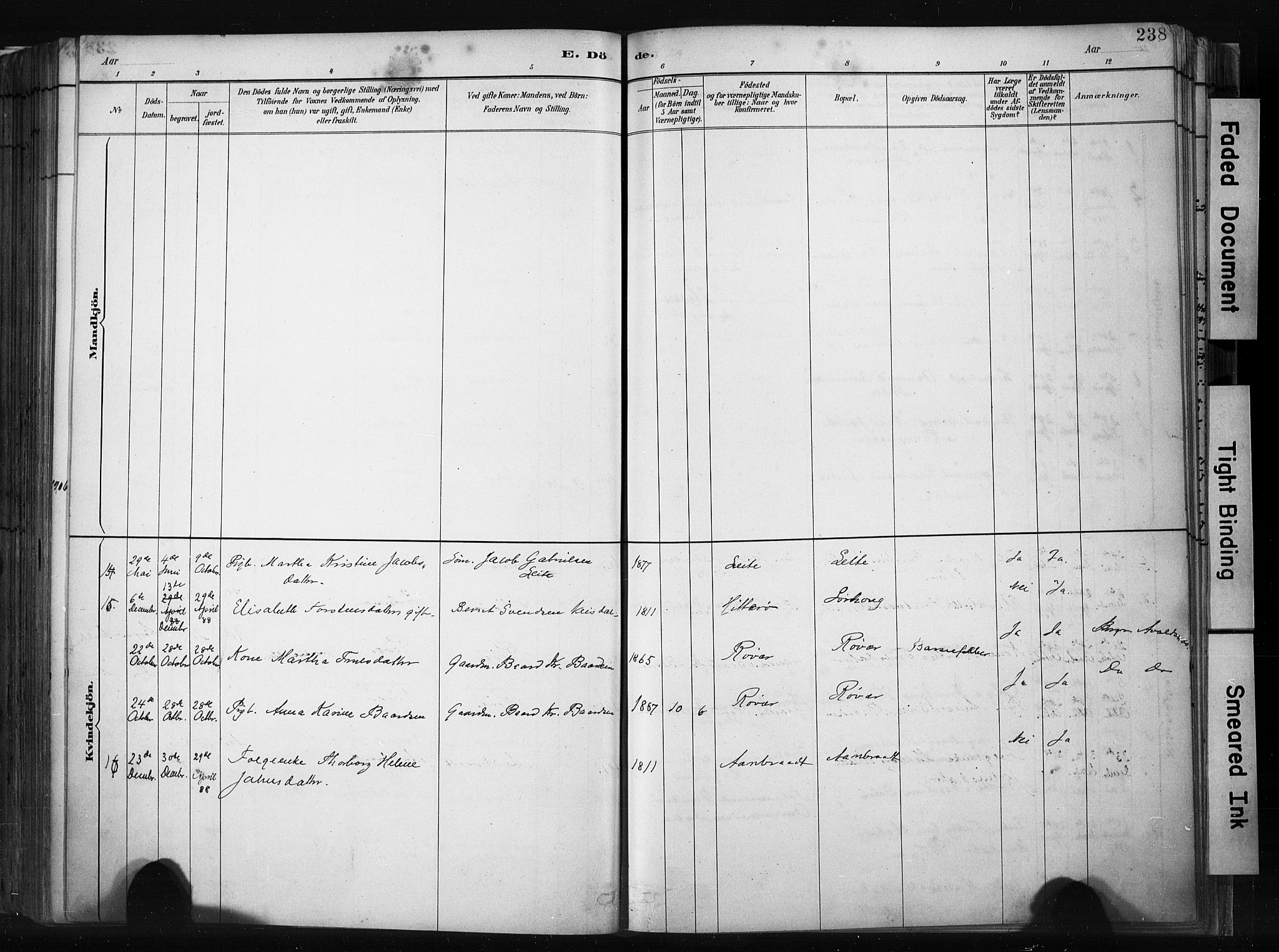 Haugesund sokneprestkontor, SAST/A -101863/H/Ha/Haa/L0004: Parish register (official) no. A 4, 1886-1908, p. 238