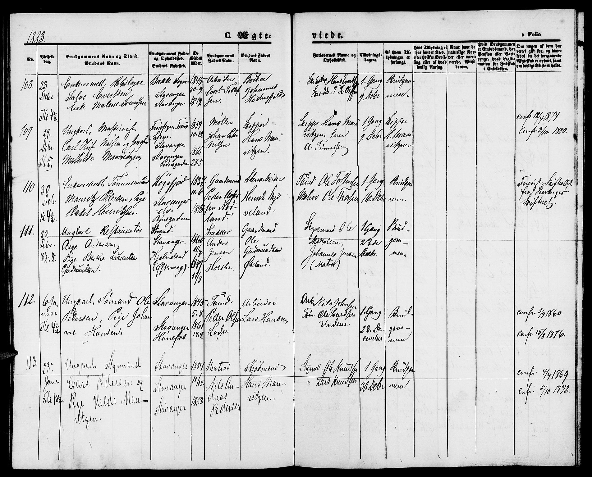 St. Petri sokneprestkontor, SAST/A-101813/001/30/30BB/L0003: Parish register (copy) no. B 3, 1873-1885