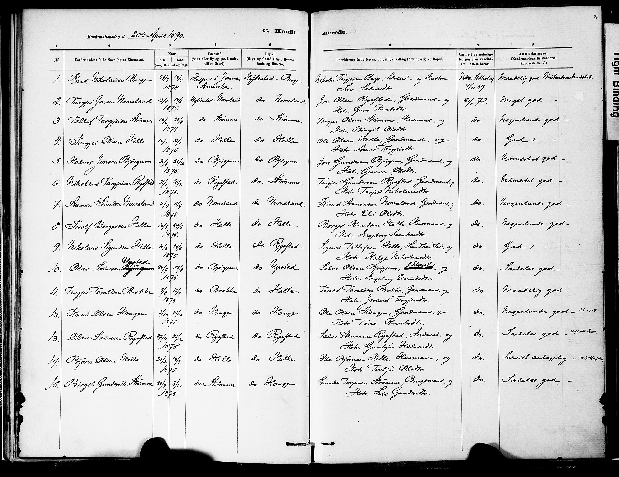 Valle sokneprestkontor, SAK/1111-0044/F/Fa/Fab/L0001: Parish register (official) no. A 1, 1882-1910, p. 96