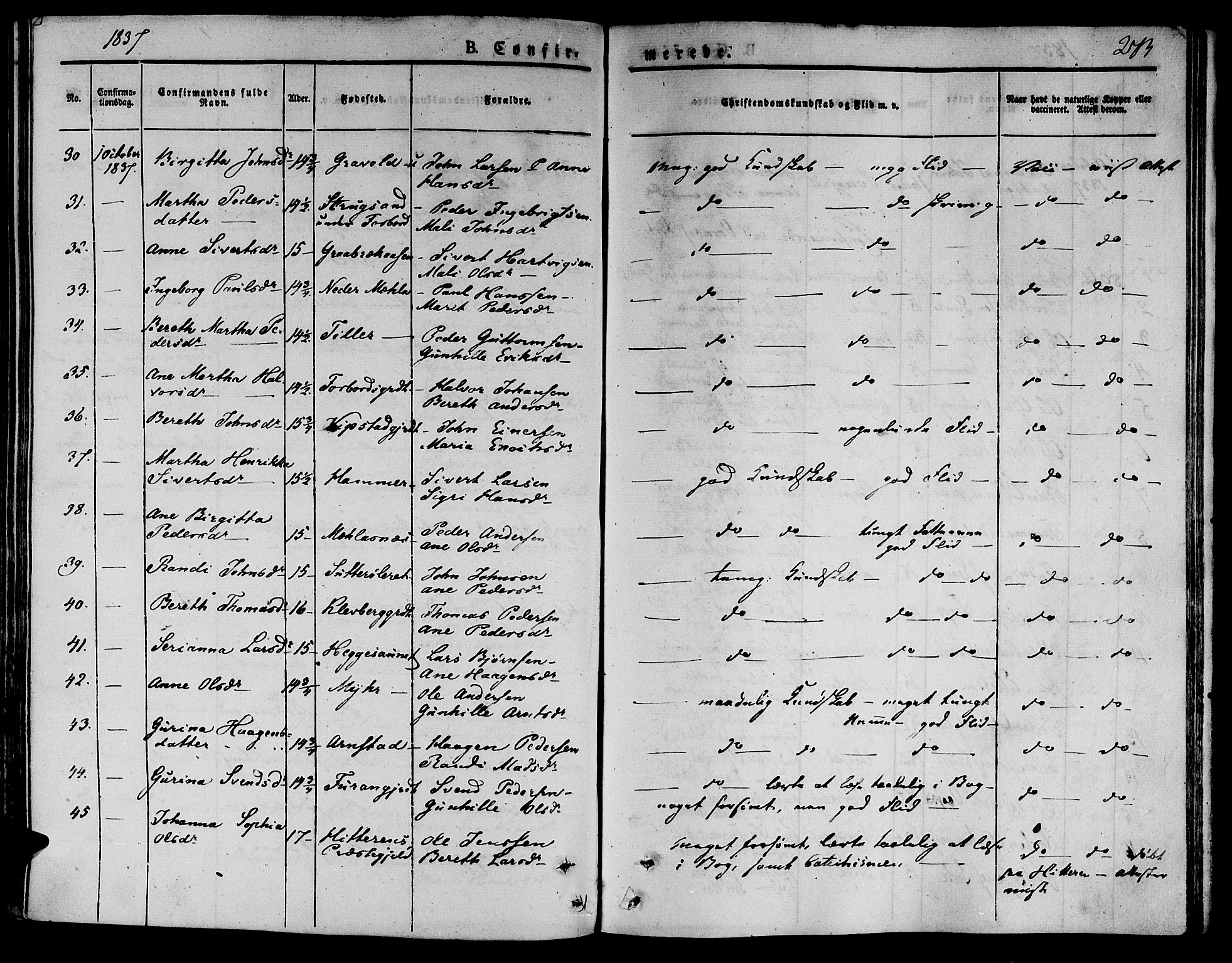 Ministerialprotokoller, klokkerbøker og fødselsregistre - Nord-Trøndelag, AV/SAT-A-1458/709/L0071: Parish register (official) no. 709A11, 1833-1844, p. 273