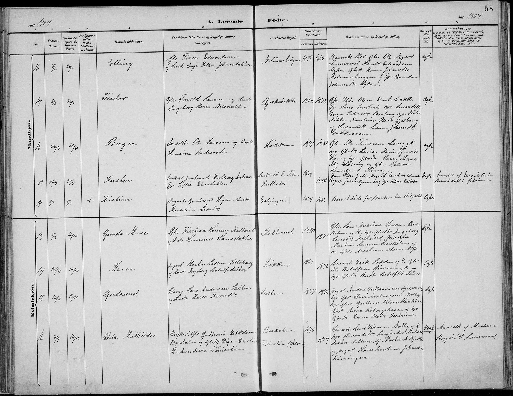 Nordre Land prestekontor, AV/SAH-PREST-124/H/Ha/Hab/L0013: Parish register (copy) no. 13, 1891-1904, p. 58