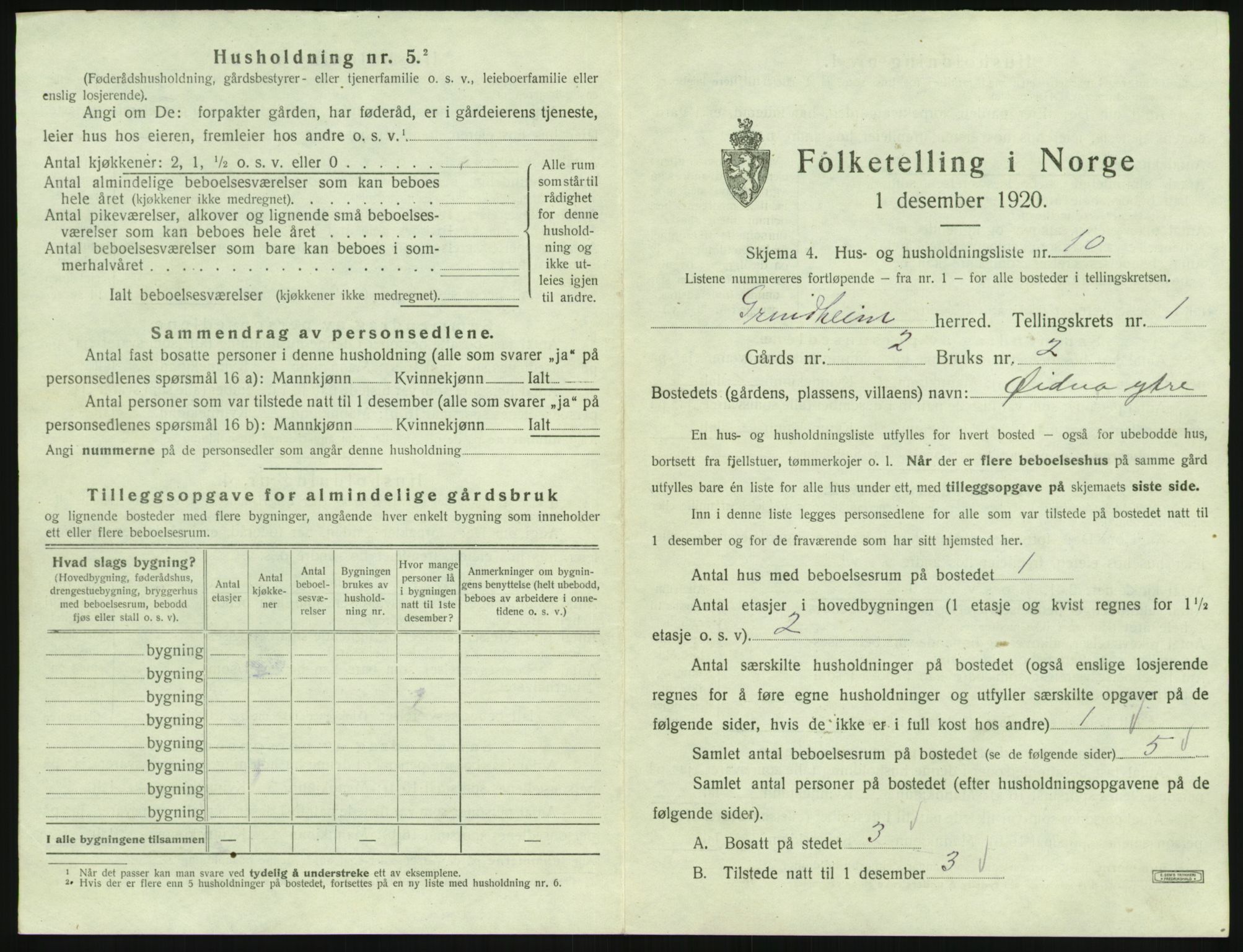 SAK, 1920 census for Grindheim, 1920, p. 49